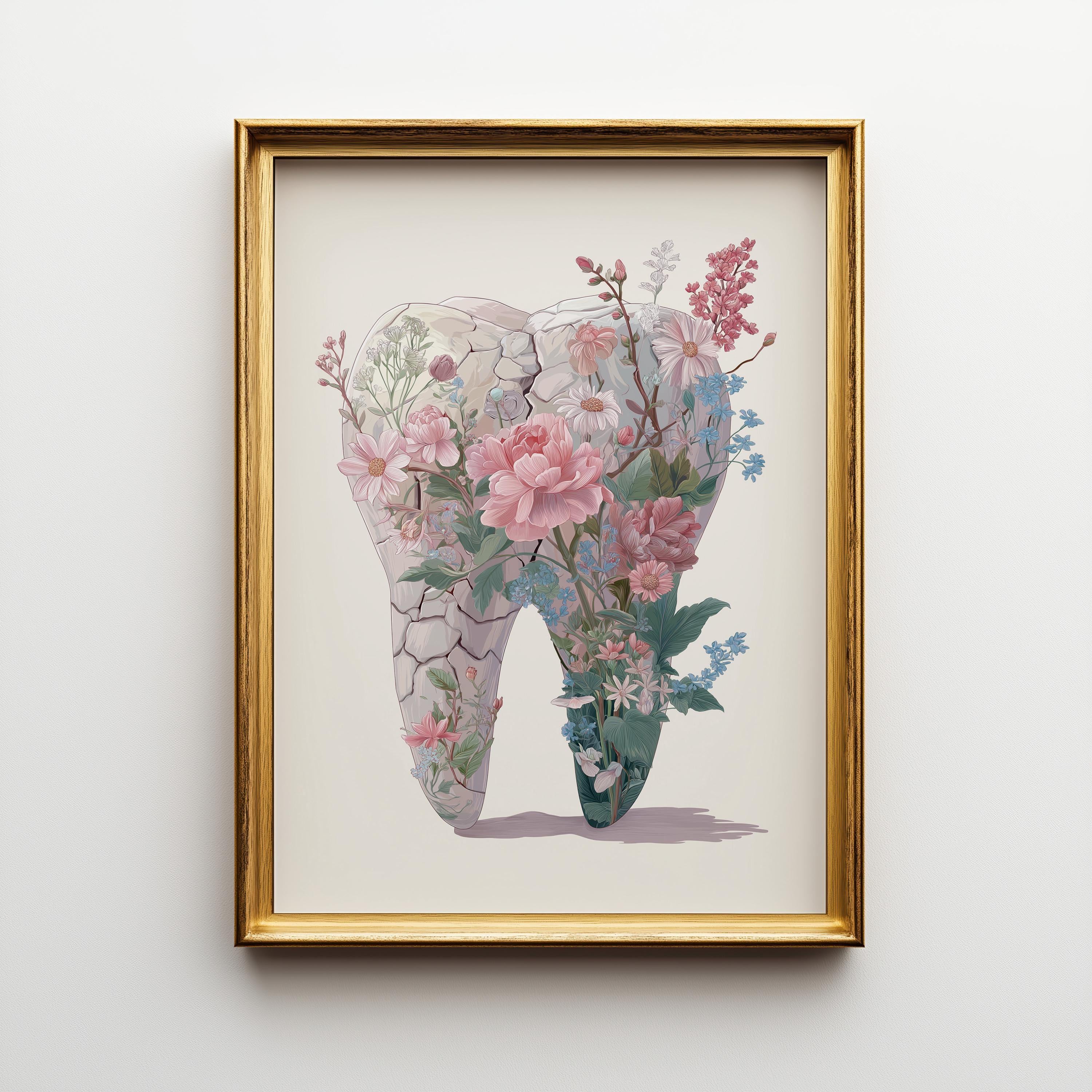 Dental Floral Tooth Elegant Dentist Office Botanical Medical Wall Art