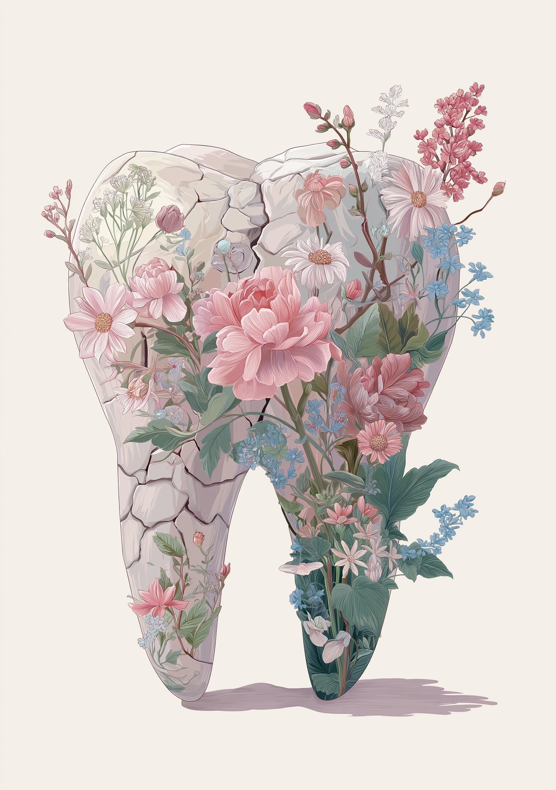 Dental Floral Tooth Elegant Dentist Office Botanical Medical Wall Art