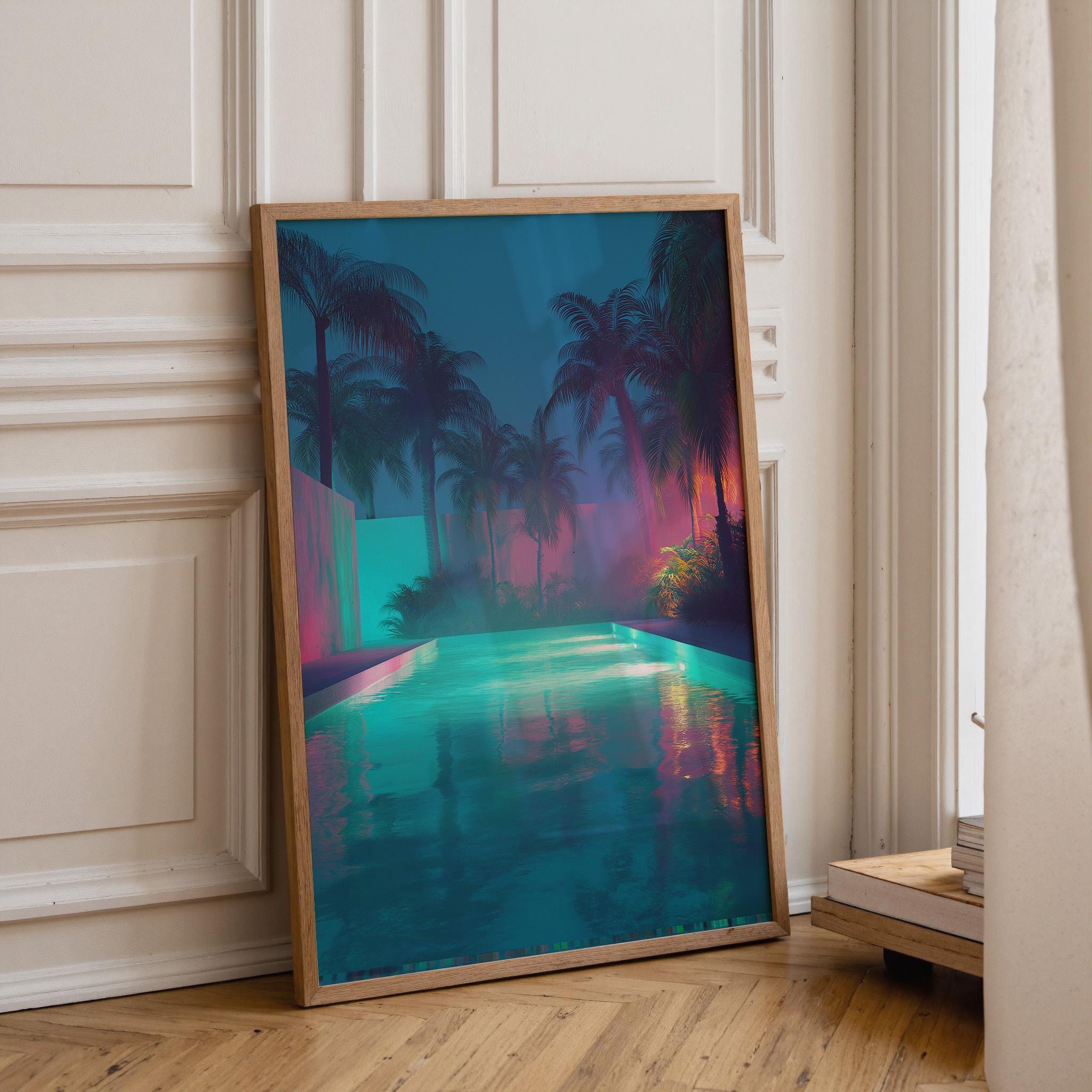 Vaporwave Palm Tree Neon Tropical Night Scene Wall Art by The Wall Art Studio