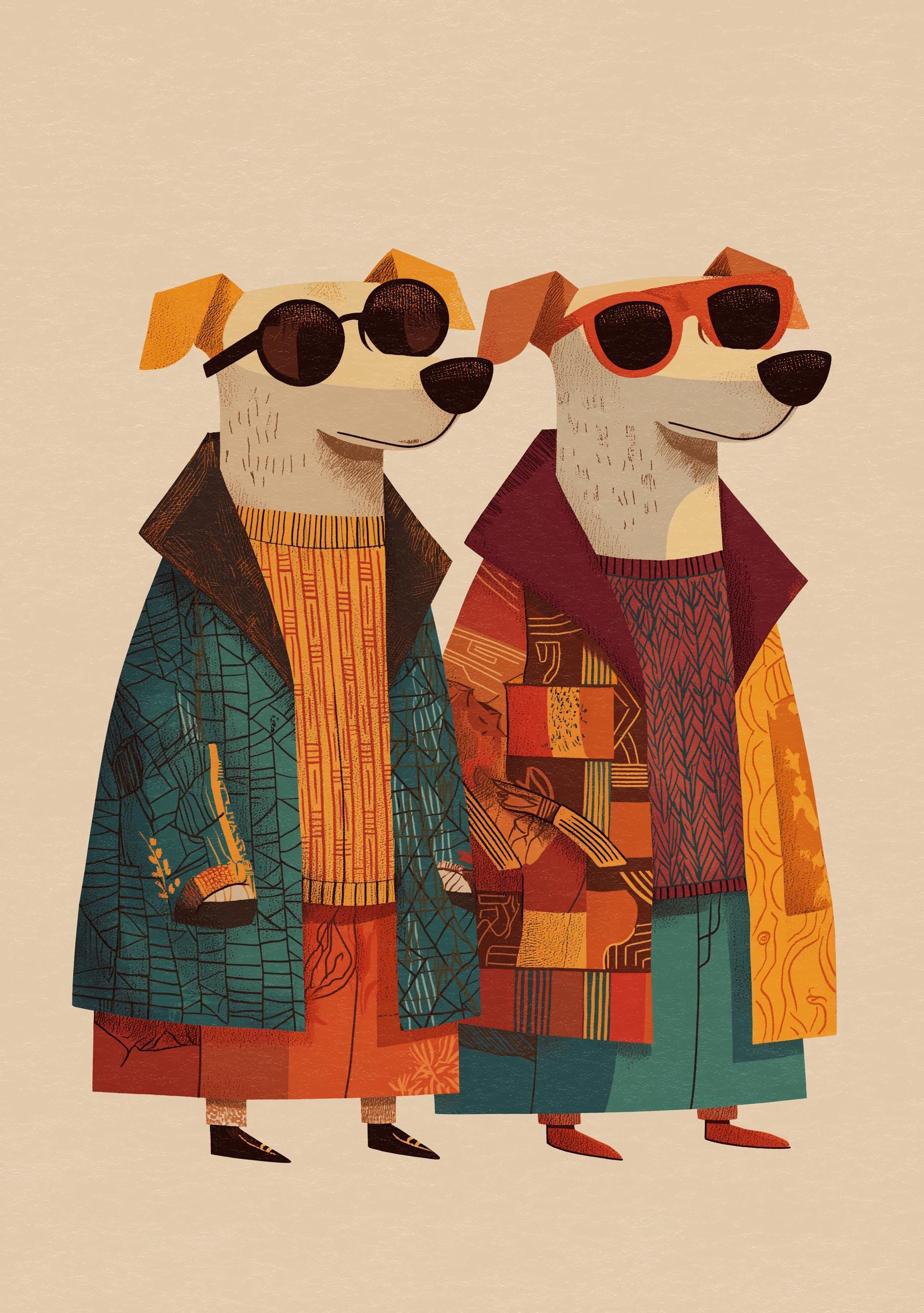 Stylish Dog Duo Chic Maximalist Fashion Week Wall Art by The Wall Art Studio - physical