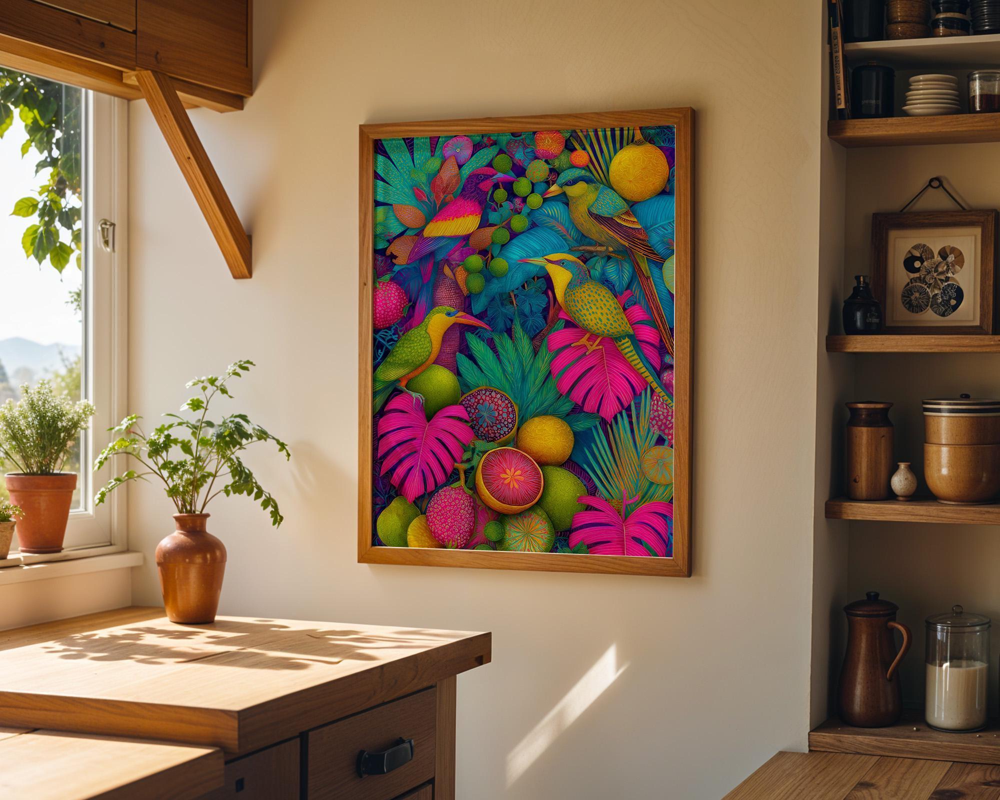 Maximalist Tropical Colorful Jungle Bird Wall Art by The Wall Art Studio - physical