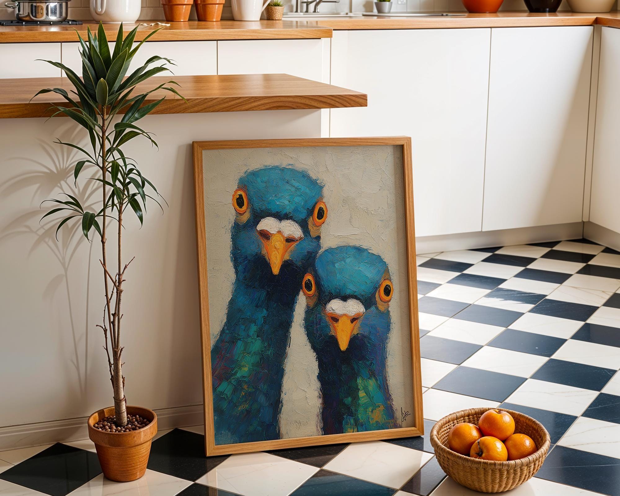 Funny Pigeon Colourful Quirky Animal Modern Bird Wall Art