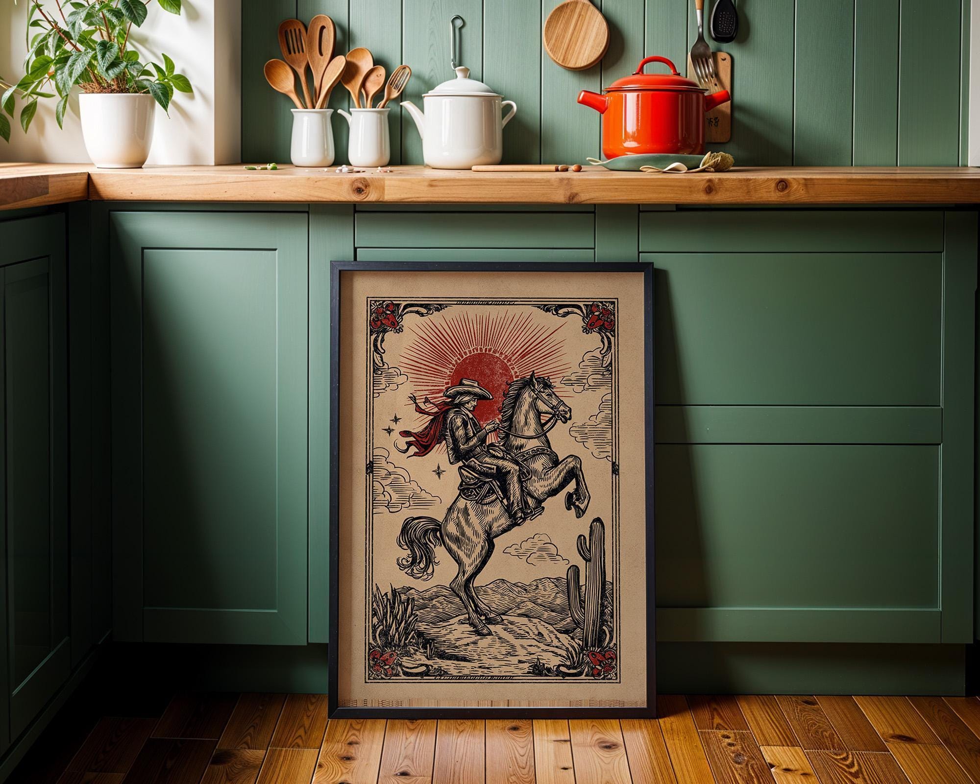 Western Cowboy Horse Rider Rustic Desert Wall Art by The Wall Art Studio - physical