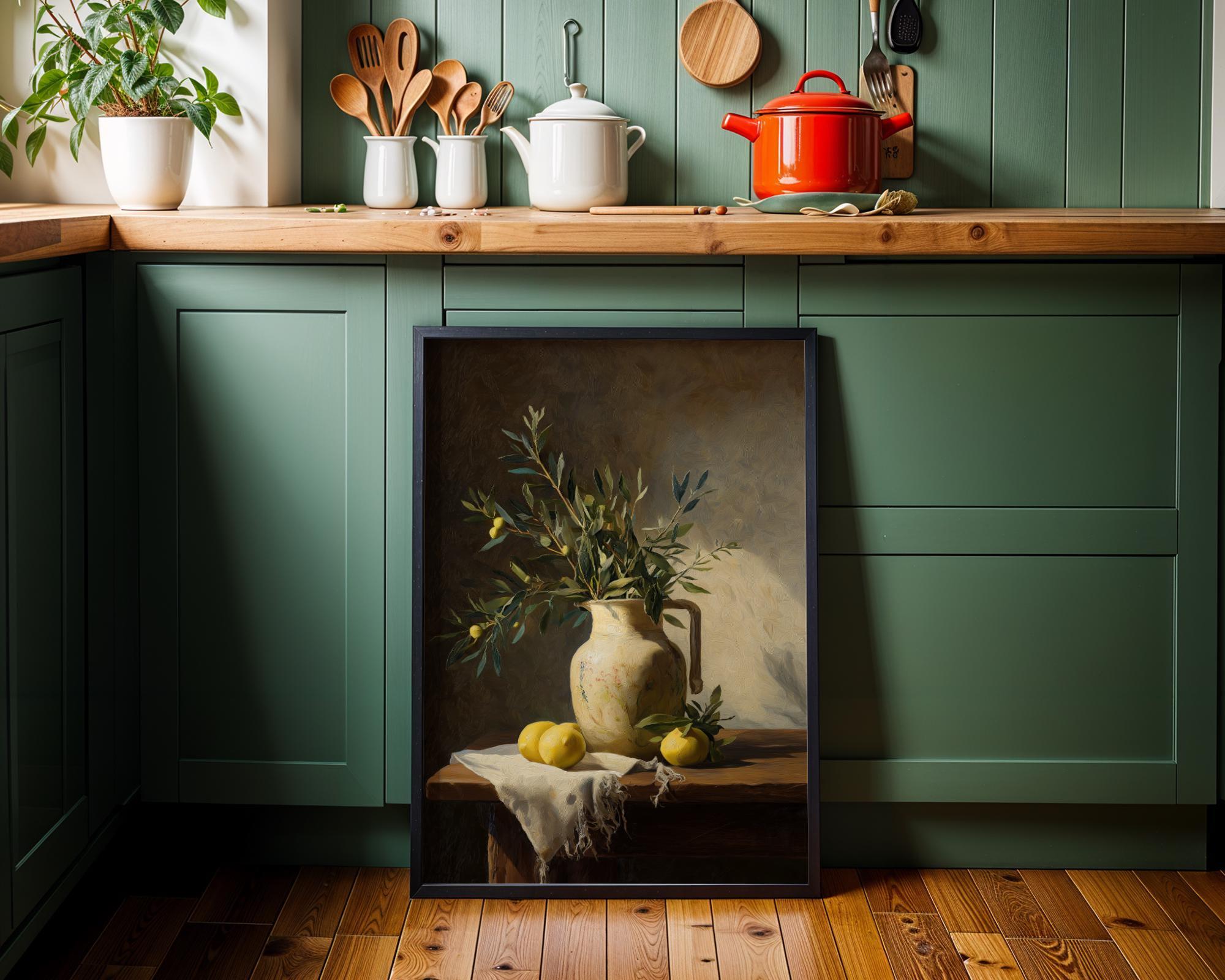Mediterranean Still Life Olive Branch and Lemons Wall Art