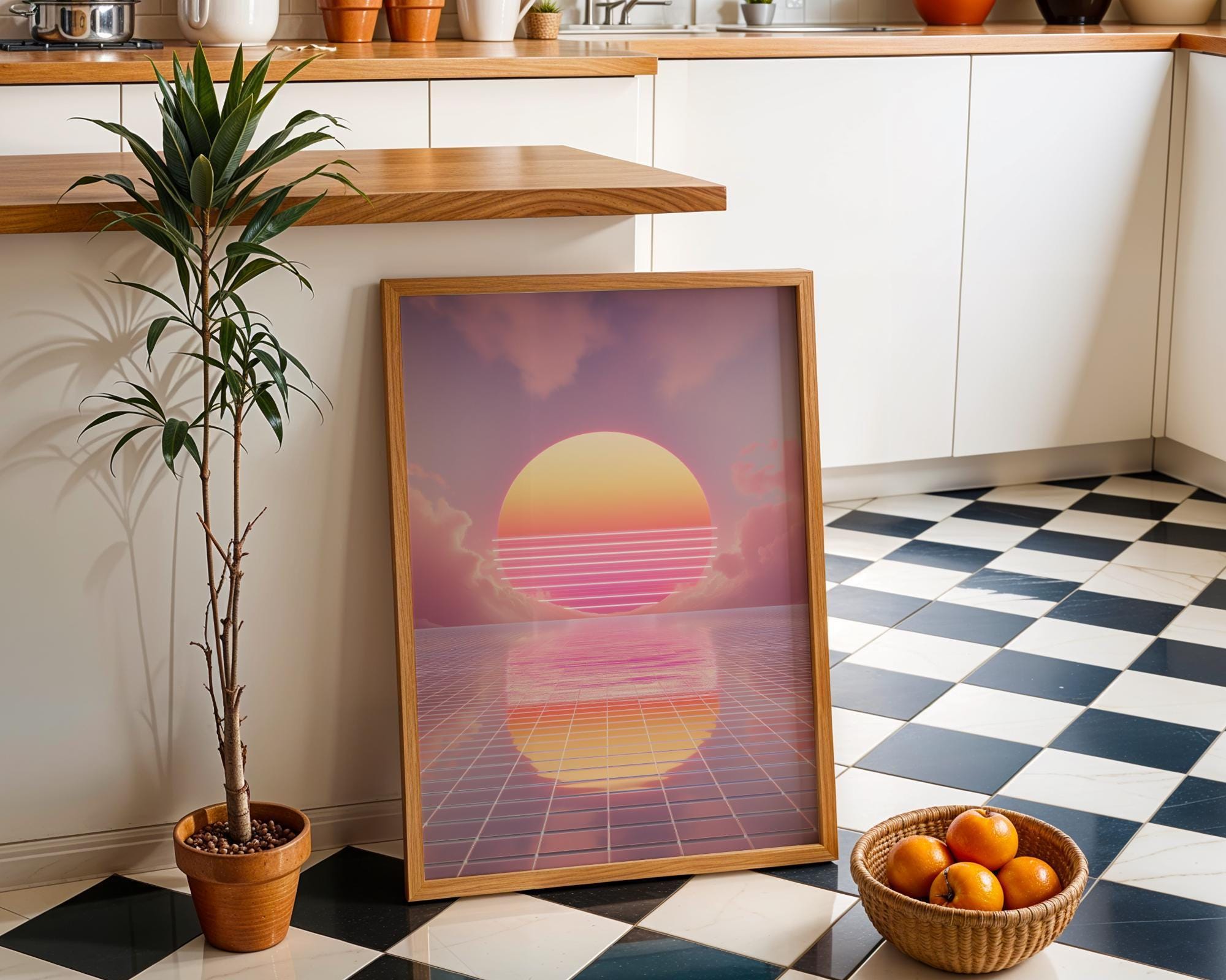 Neon 80s Vaporwave Synthwave Sunset Wall Art by The Wall Art Studio