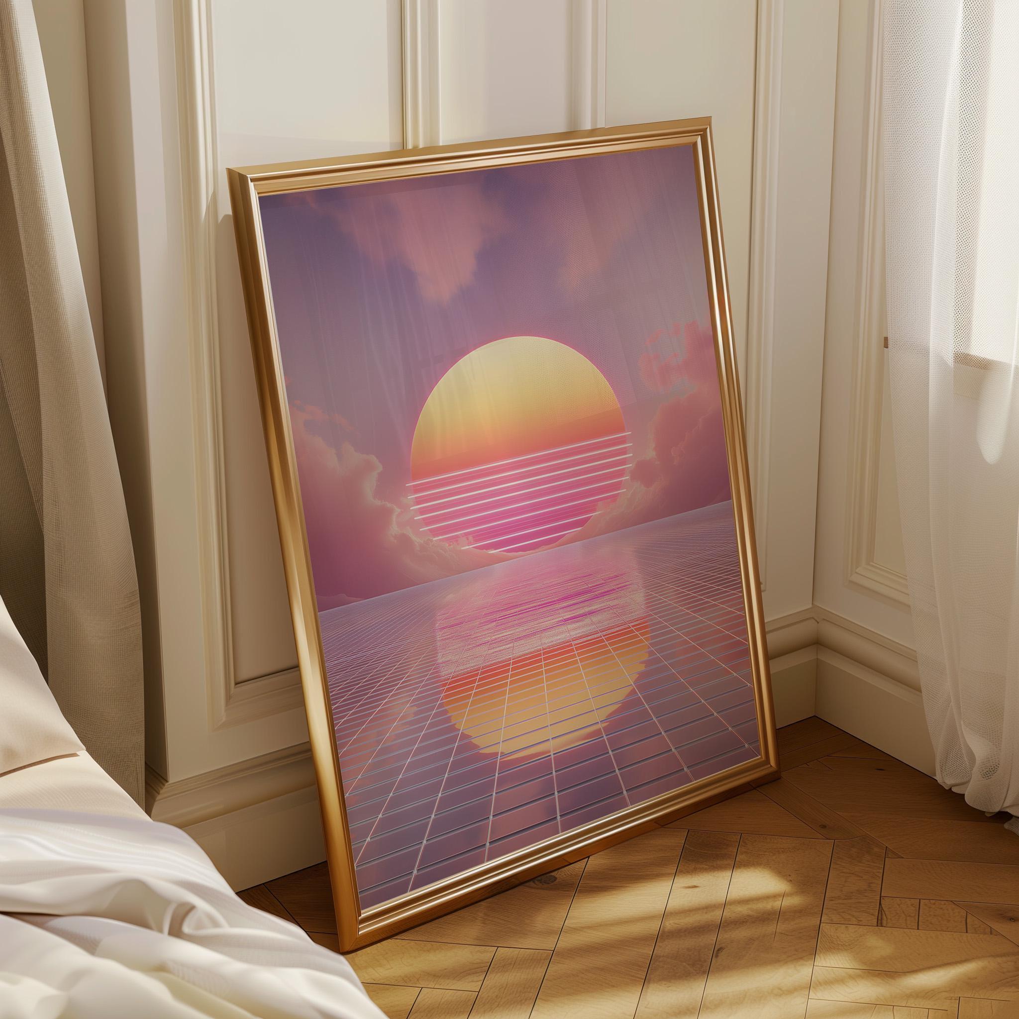 Neon 80s Vaporwave Synthwave Sunset Wall Art by The Wall Art Studio