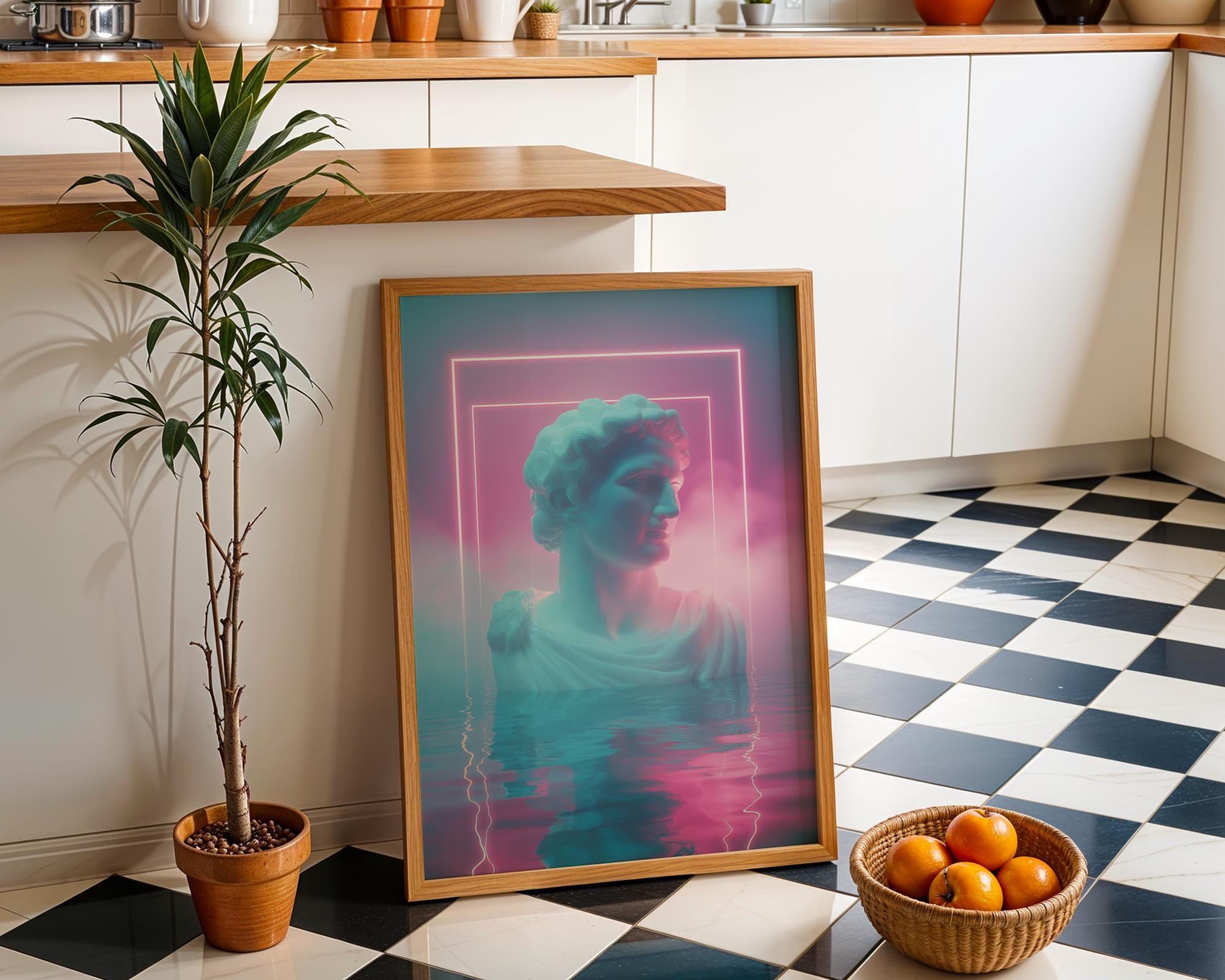 Neon Classical Bust Vaporwave Statue Wall Art by The Wall Art Studio