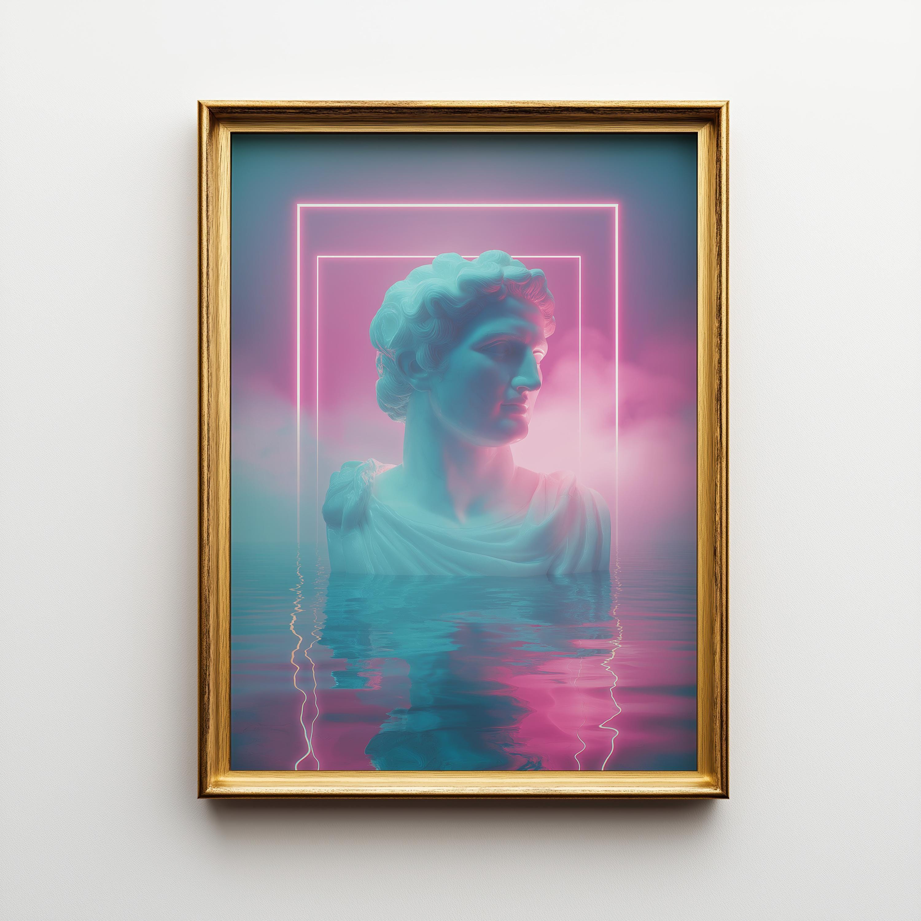 Neon Classical Bust Vaporwave Statue Wall Art by The Wall Art Studio