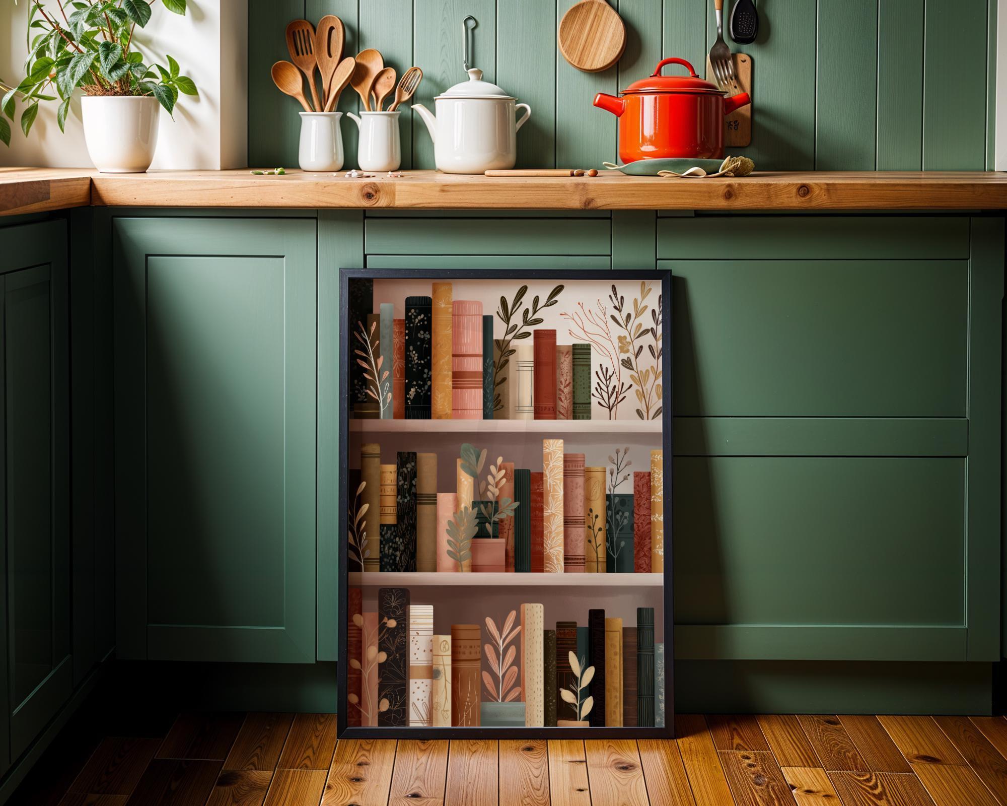 Floral Bookshelf Botanical Book Lover Whimsical Library Wall Art by The Wall Art Studio