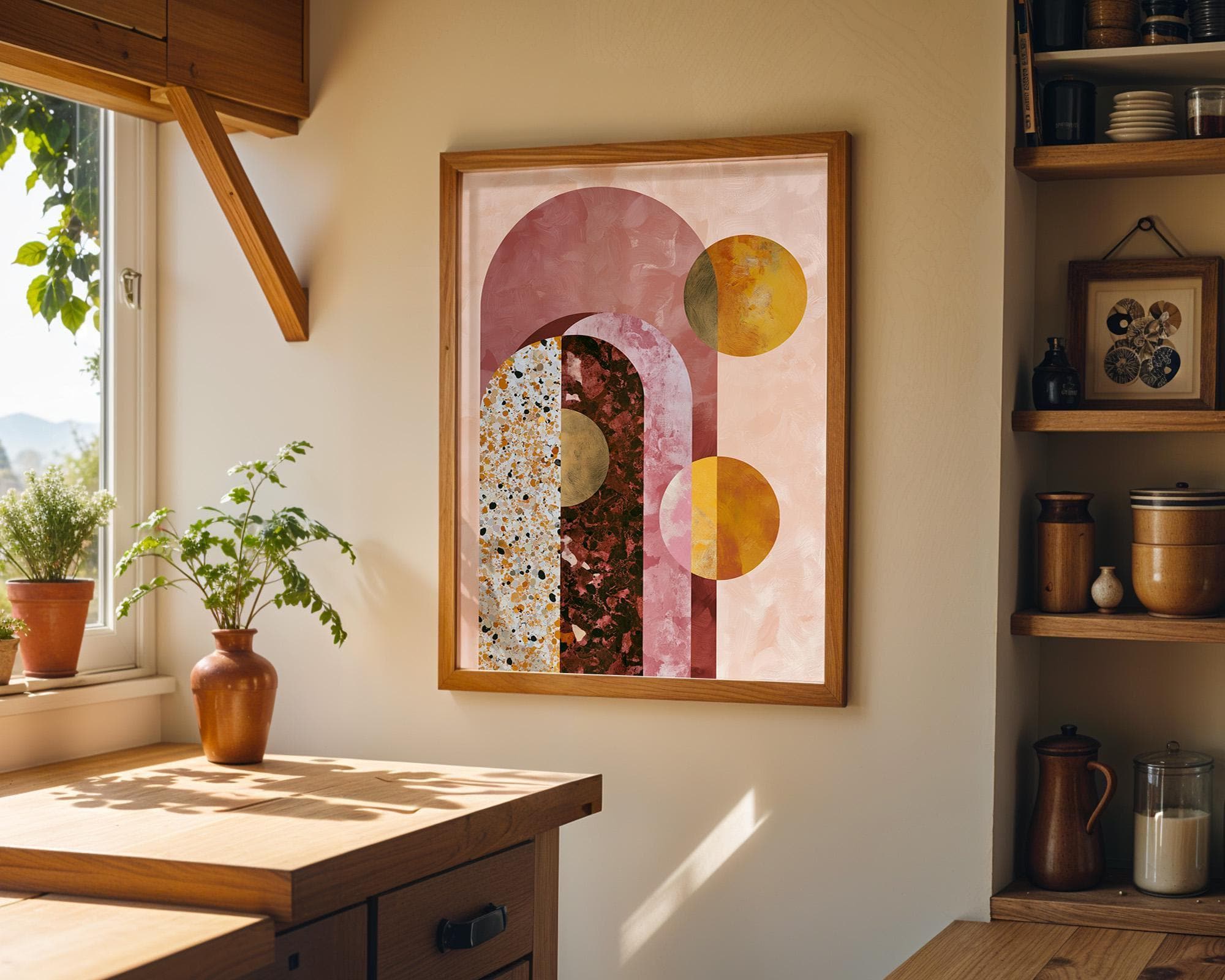 Pink Geometric Abstract Neo Deco Arch Wall by The Wall Art Studio