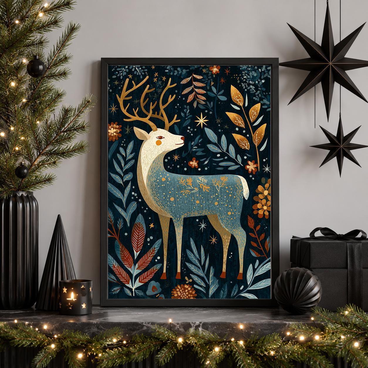 Scandinavian Reindeer Christmas Nordic Folk Reindeer Wall Art by The Wall Art Studio
