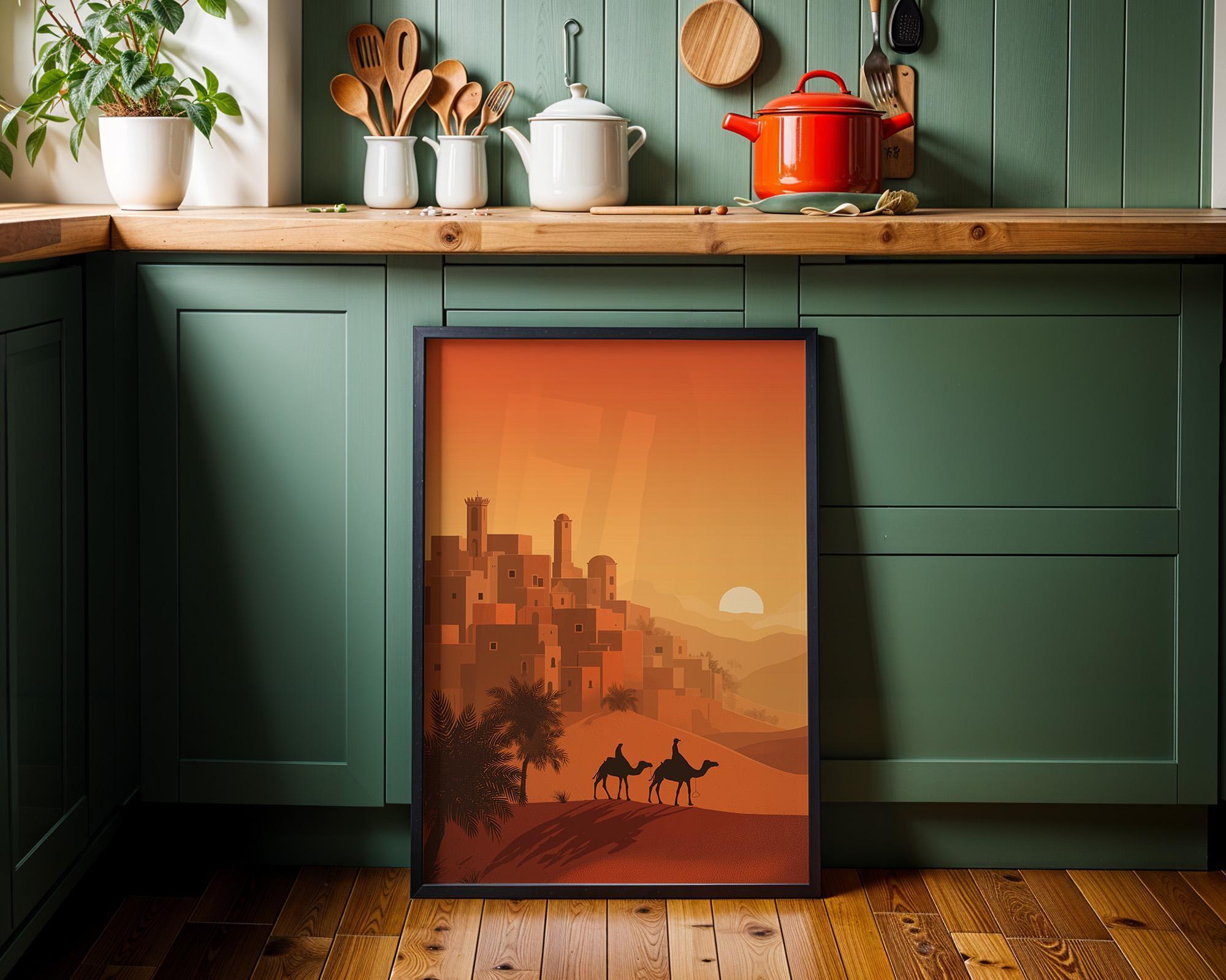 Moroccan Desert Sunset Camel Caravan Boho Travel Wall Art by The Wall Art Studio