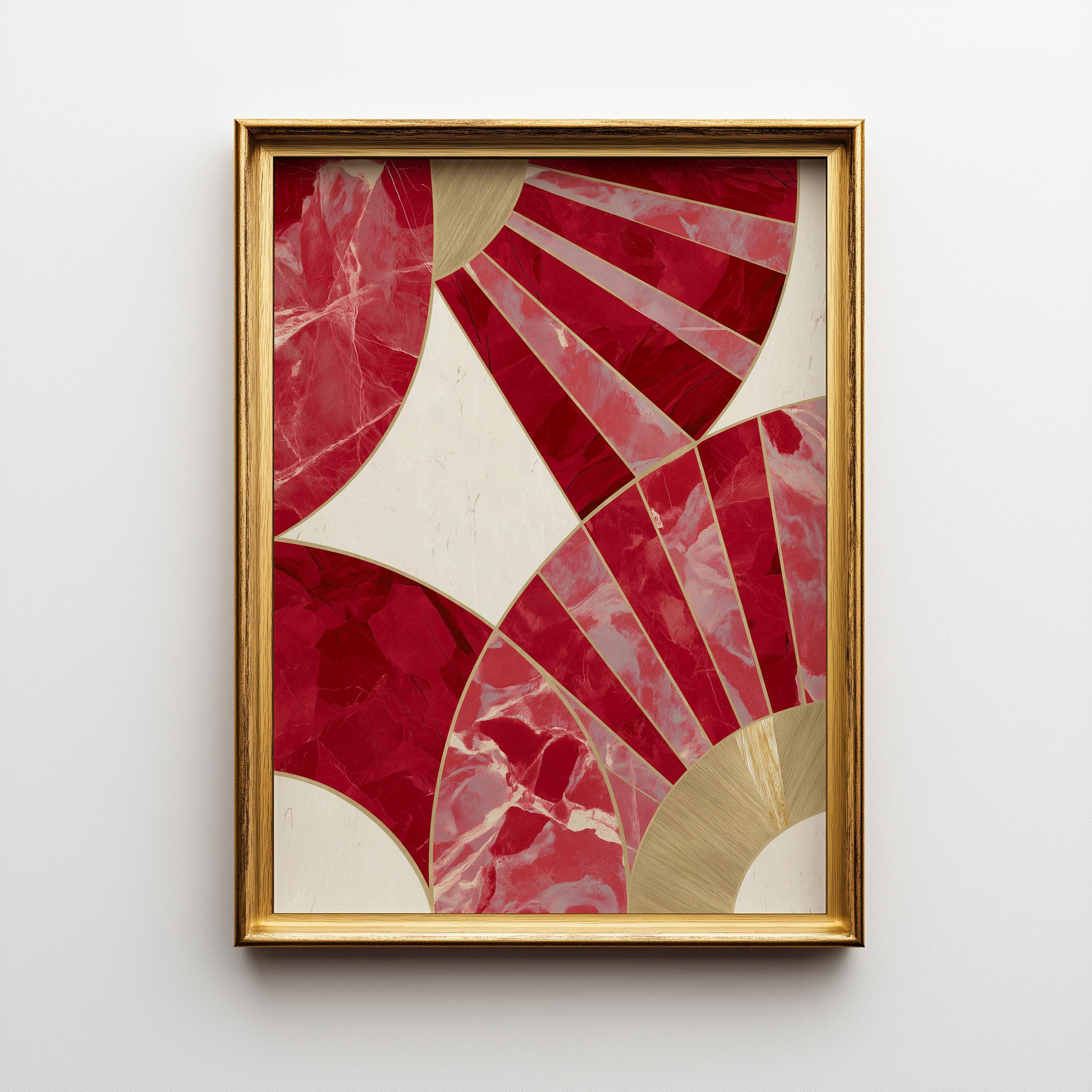 Red Abstract Geometric Art Deco Marble Wall Art by The Wall Art Studio