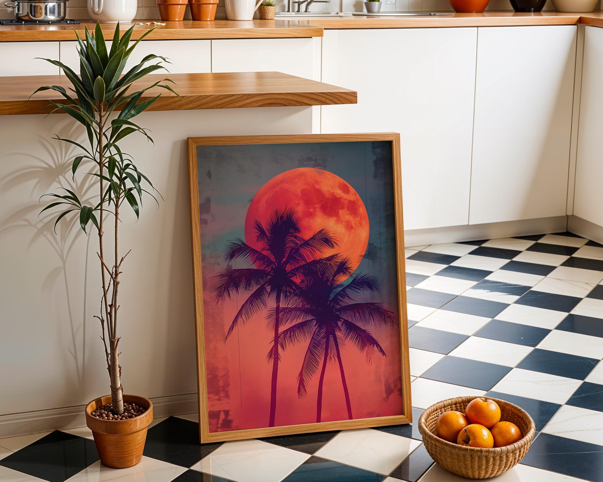 Retro Sunset Palm Tree 80s Synthwave Wall Art by The Wall Art Studio