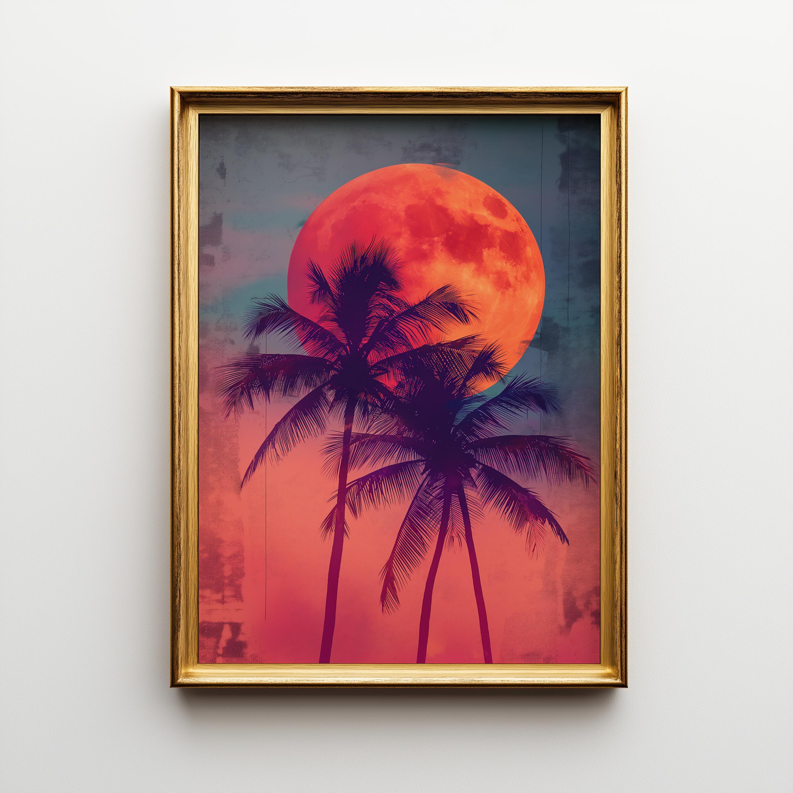 Retro Sunset Palm Tree 80s Synthwave Wall Art by The Wall Art Studio