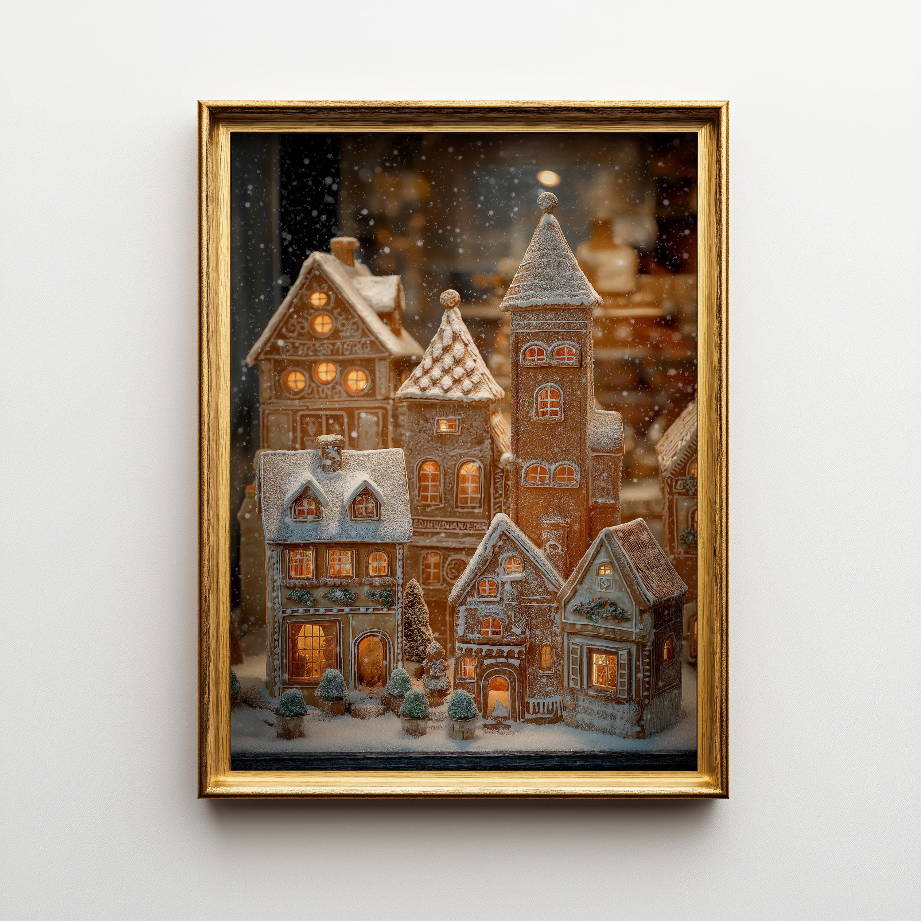 Gingerbread Christmas Village Holiday Baking Art Wall Art by The Wall Art Studio - physical