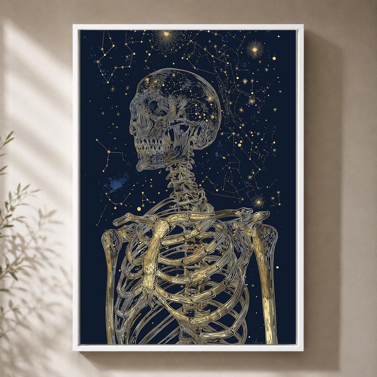 Celestial Skeleton Gothic Skull Gold and Navy Astrology Framed Canvas by The Wall Art Studio - physical