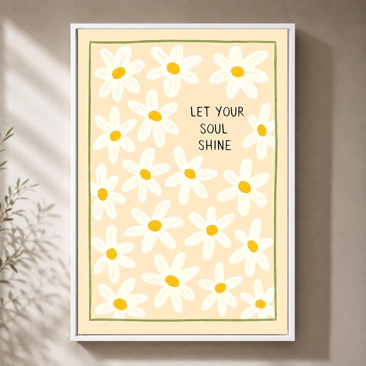 Let Your Soul Shine Daisy Quote Positive Floral Framed Canvas by The Wall Art Studio - physical