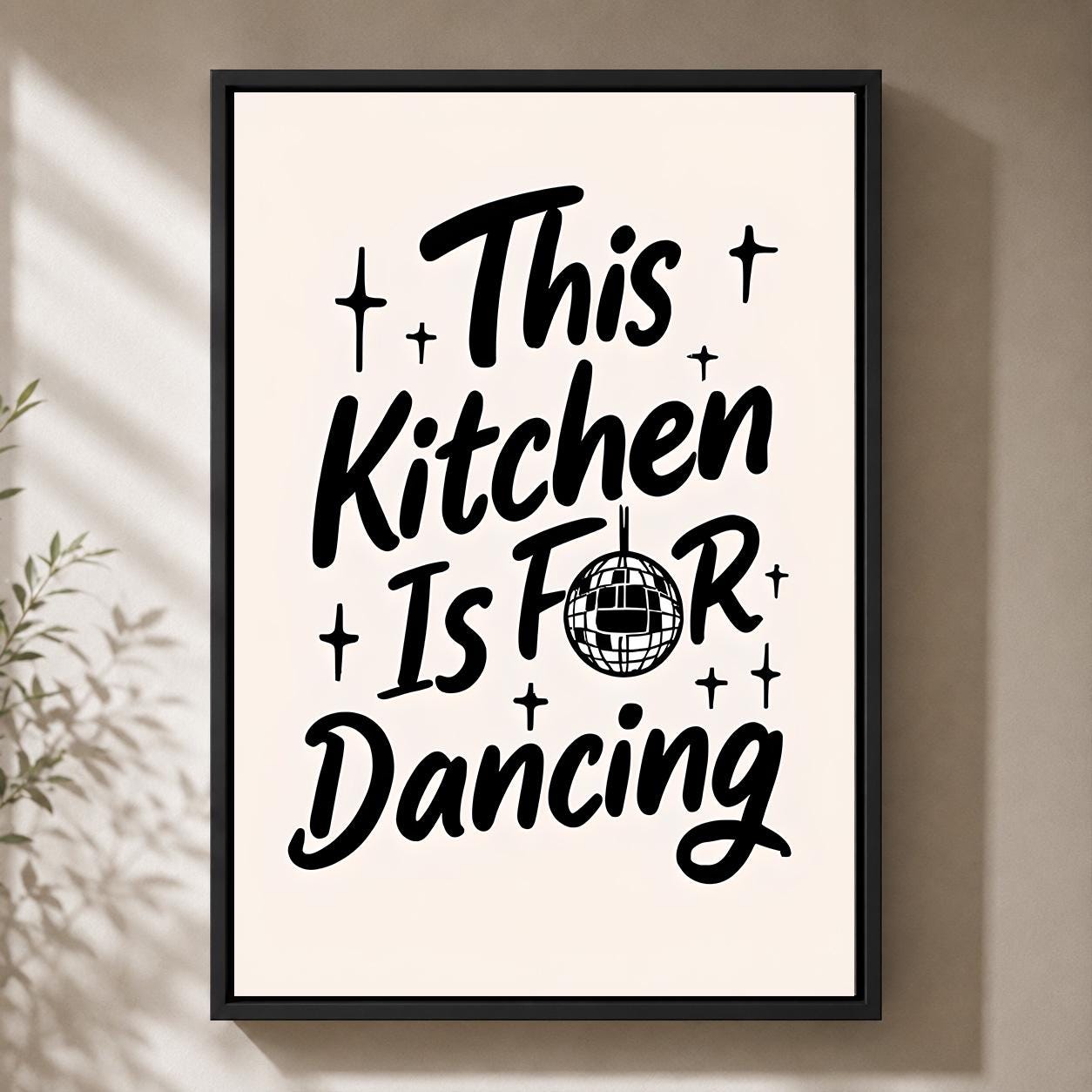Retro This Kitchen is for Dancing Quote Framed Canvas by The Wall Art Studio - physical