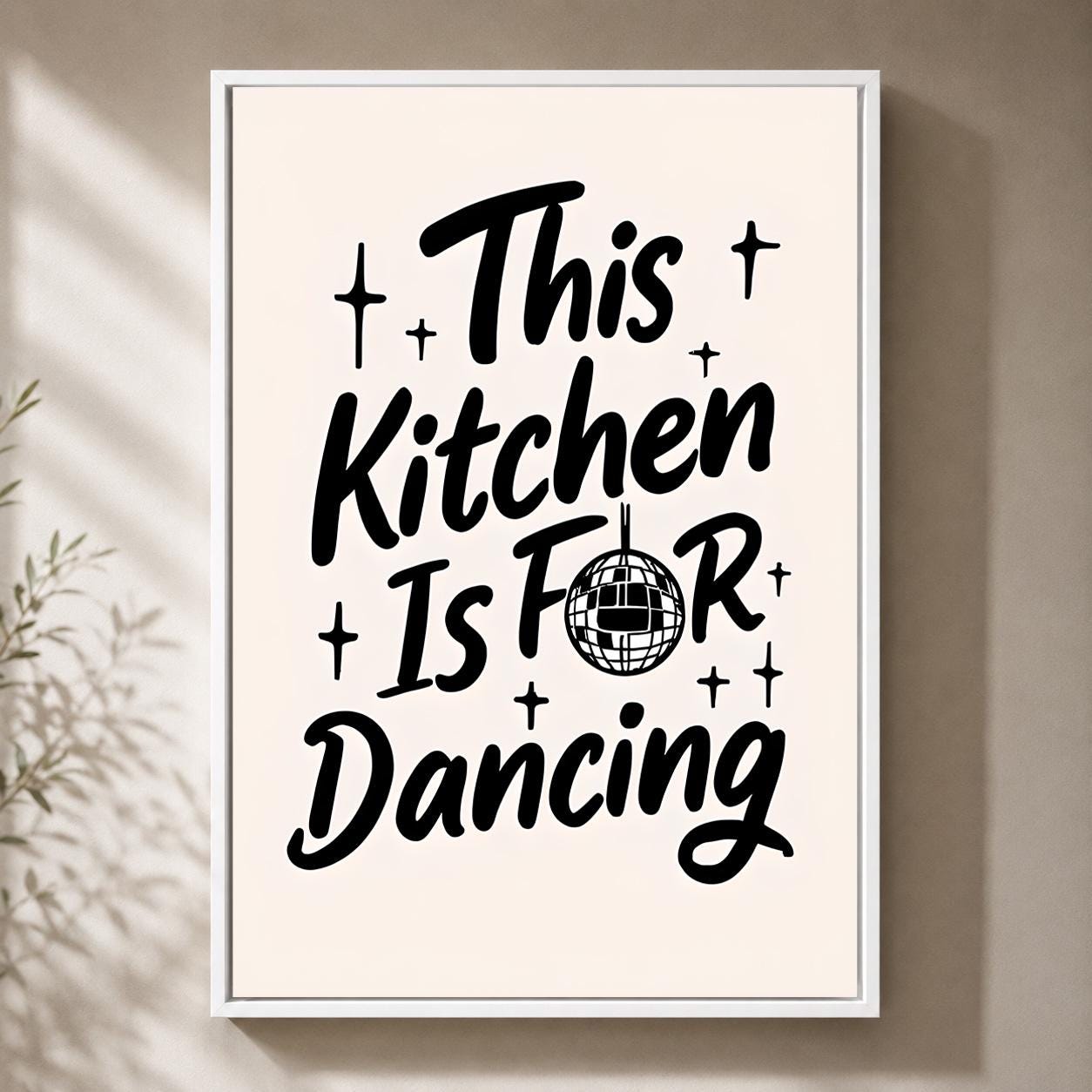 Retro This Kitchen is for Dancing Quote Framed Canvas by The Wall Art Studio - physical