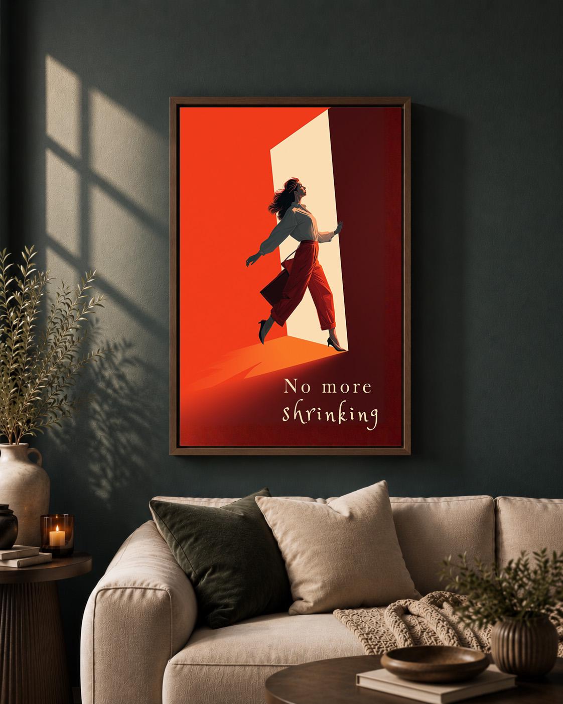 "No More Shrinking" Feminist Empowerment Framed Canvas by The Wall Art Studio - physical