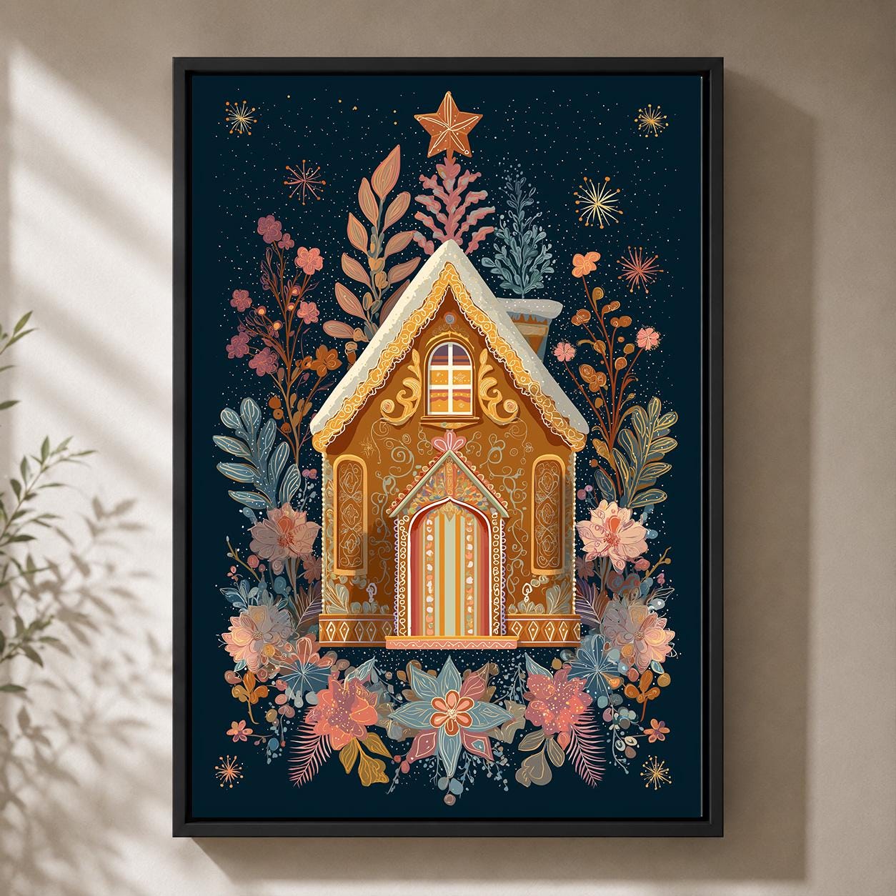 Gingerbread Christmas BakeryFestive Winter Kitchen Framed Canvas by The Wall Art Studio - physical