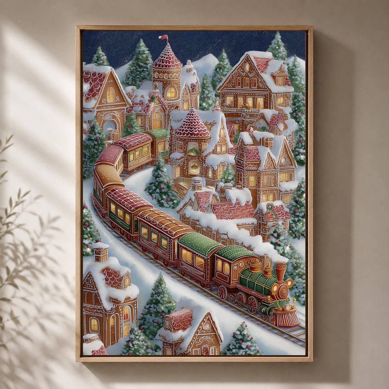 Gingerbread Village Christmas Train Framed Canvas by The Wall Art Studio - physical