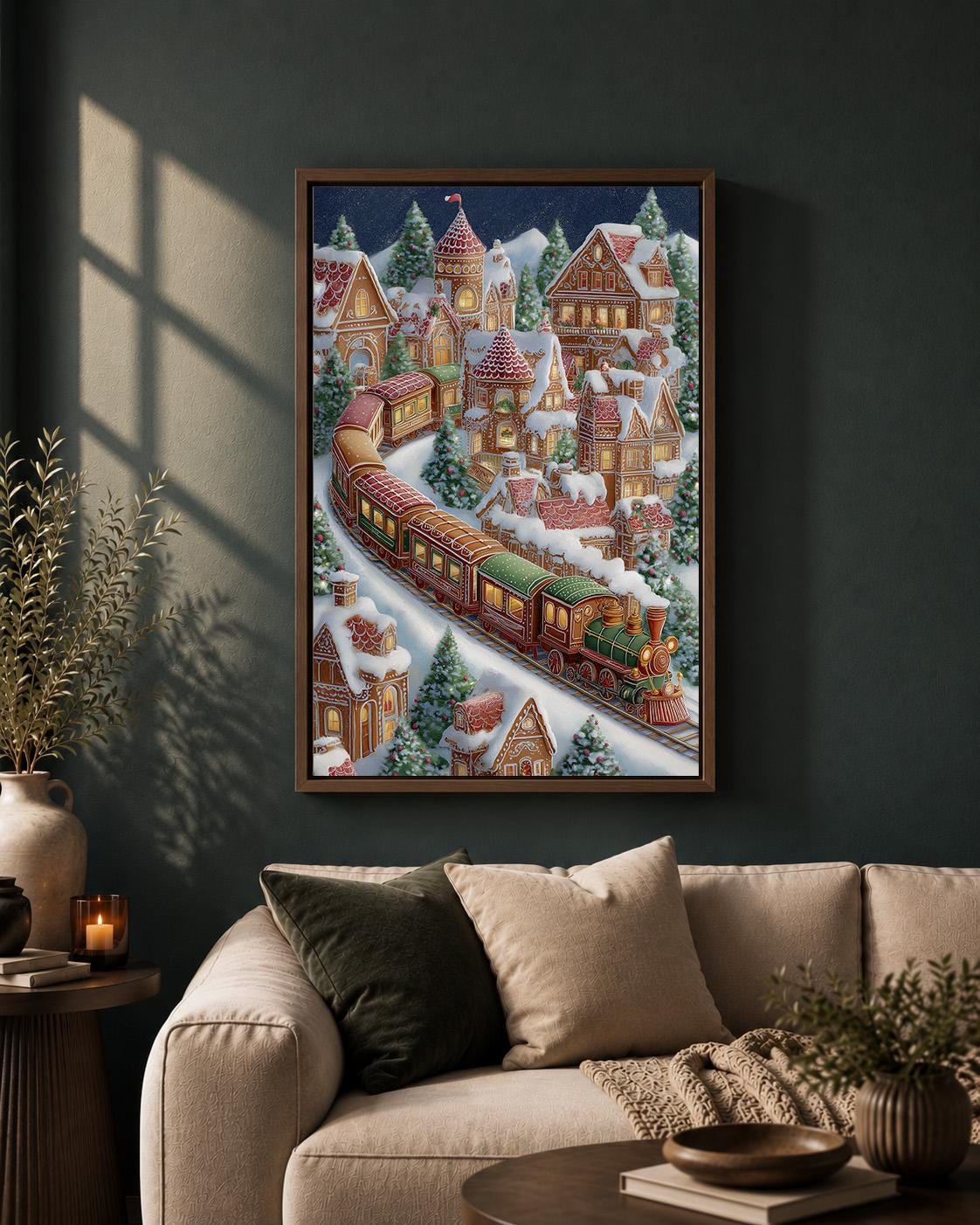 Gingerbread Village Christmas Train Framed Canvas by The Wall Art Studio - physical