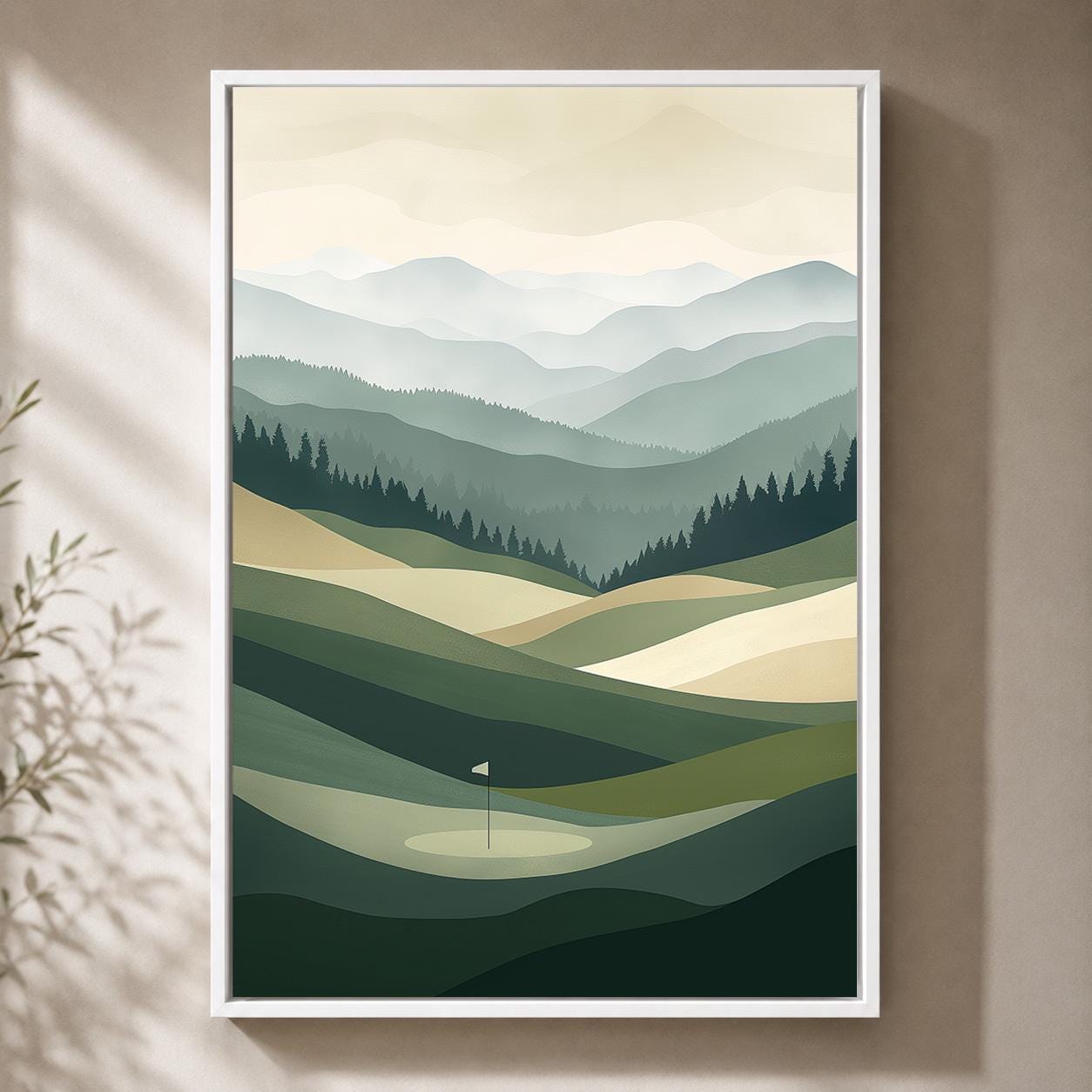 Golf Course Landscape Minimalist Green Mountain Framed Canvas by The Wall Art Studio - physical