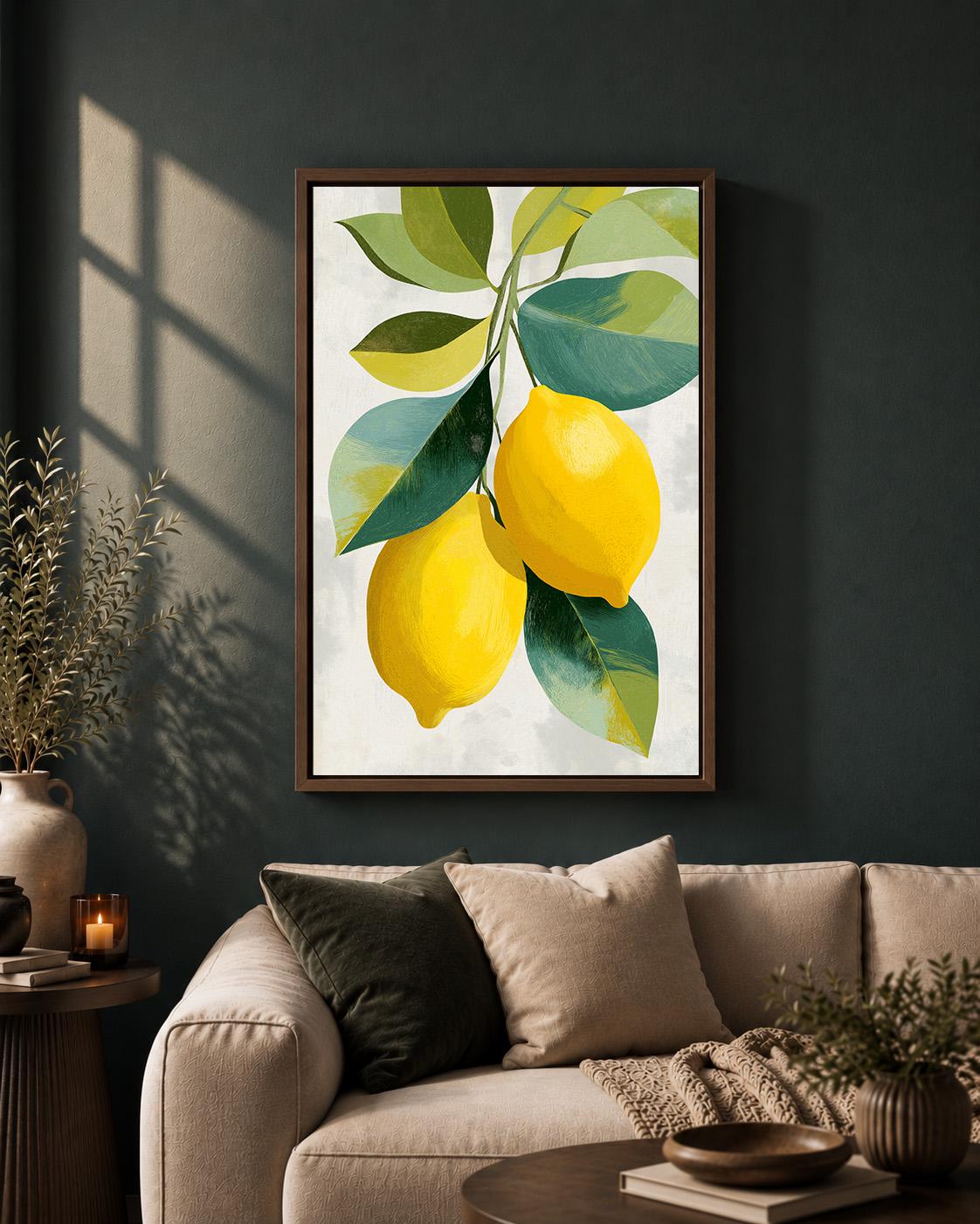 Lemon Botanical Citrus Fruit Kitchen Mediterranean Framed Canvas by The Wall Art Studio - physical