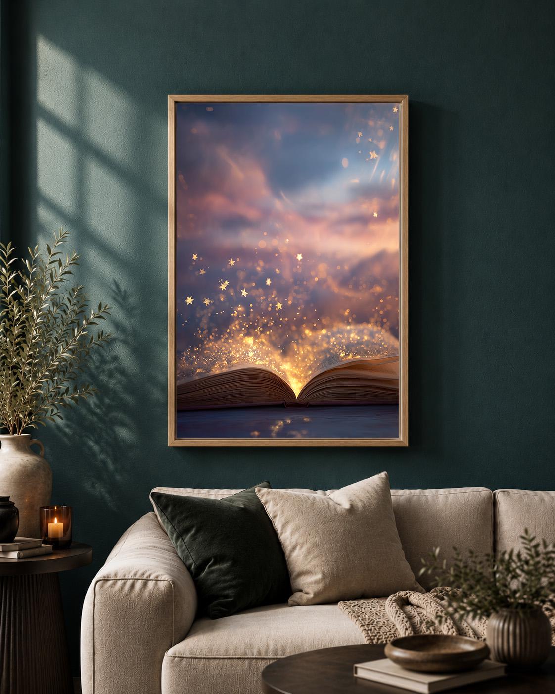 Magical Book Enchanted Reading Fantasy Library Celestial Bookish Framed Canvas by The Wall Art Studio - physical