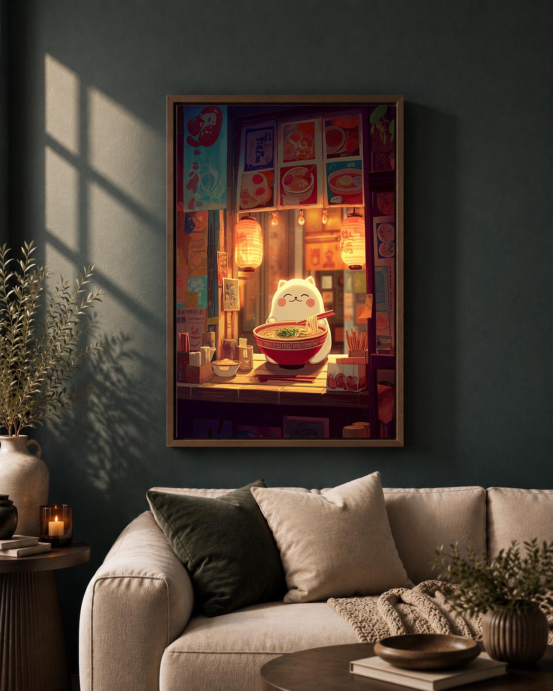 Cute Ramen Cat Kawaii Japanese Noodle Shop Anime Wall Art by The Wall Art Studio