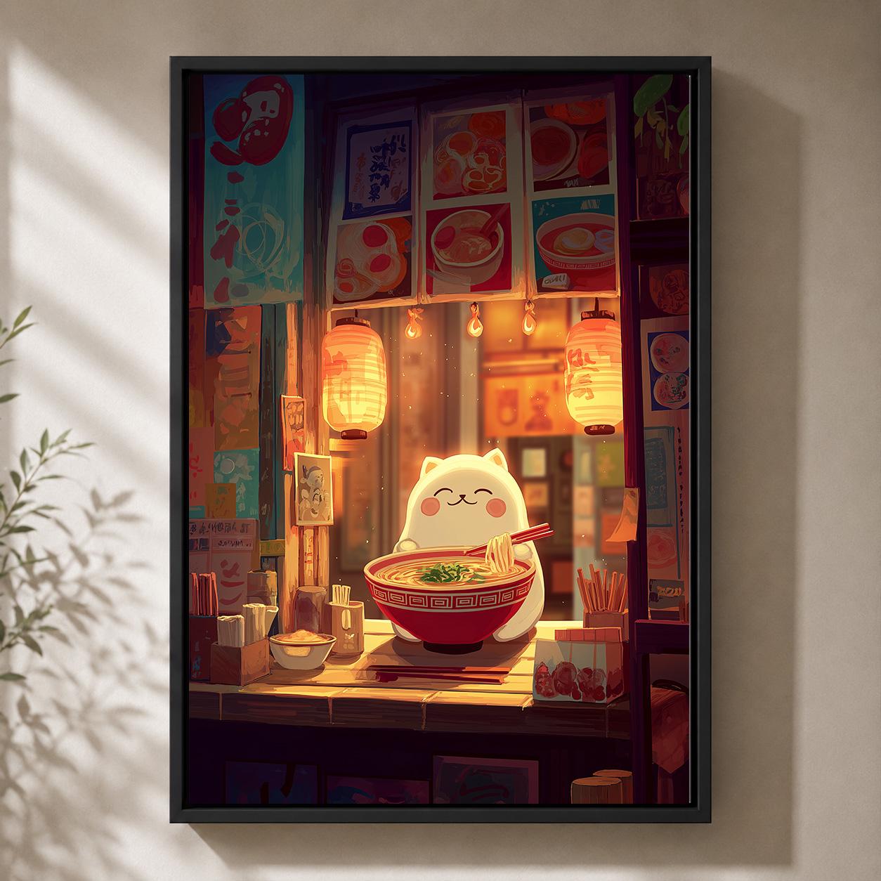 Cute Ramen Cat Kawaii Japanese Noodle Shop Anime Wall Art by The Wall Art Studio