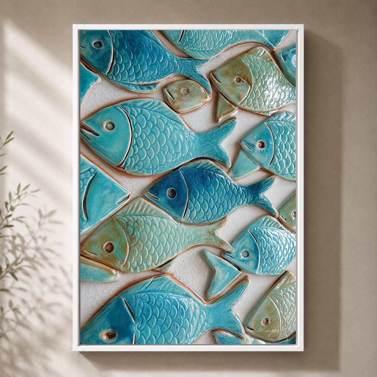 Coastal Fish Ceramic Tile Mediterranean Beach House Framed Canvas by The Wall Art Studio