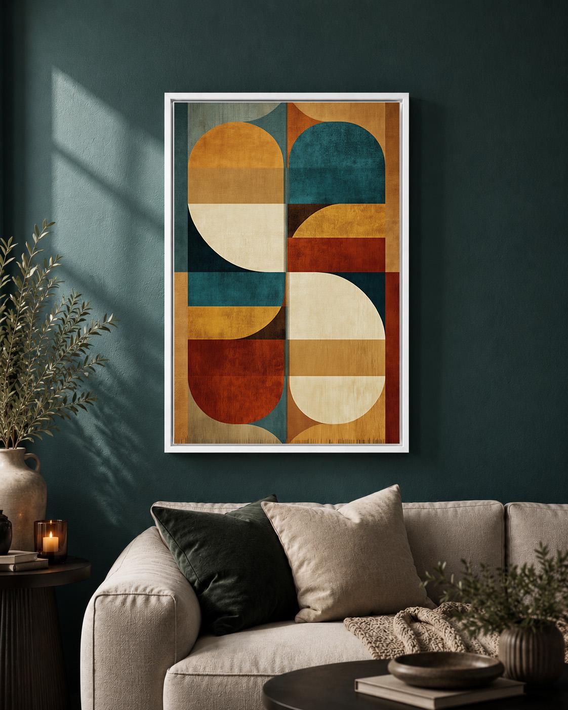 Mid Century Geometric Abstract Retro Bauhaus Framed Canvas by The Wall Art Studio