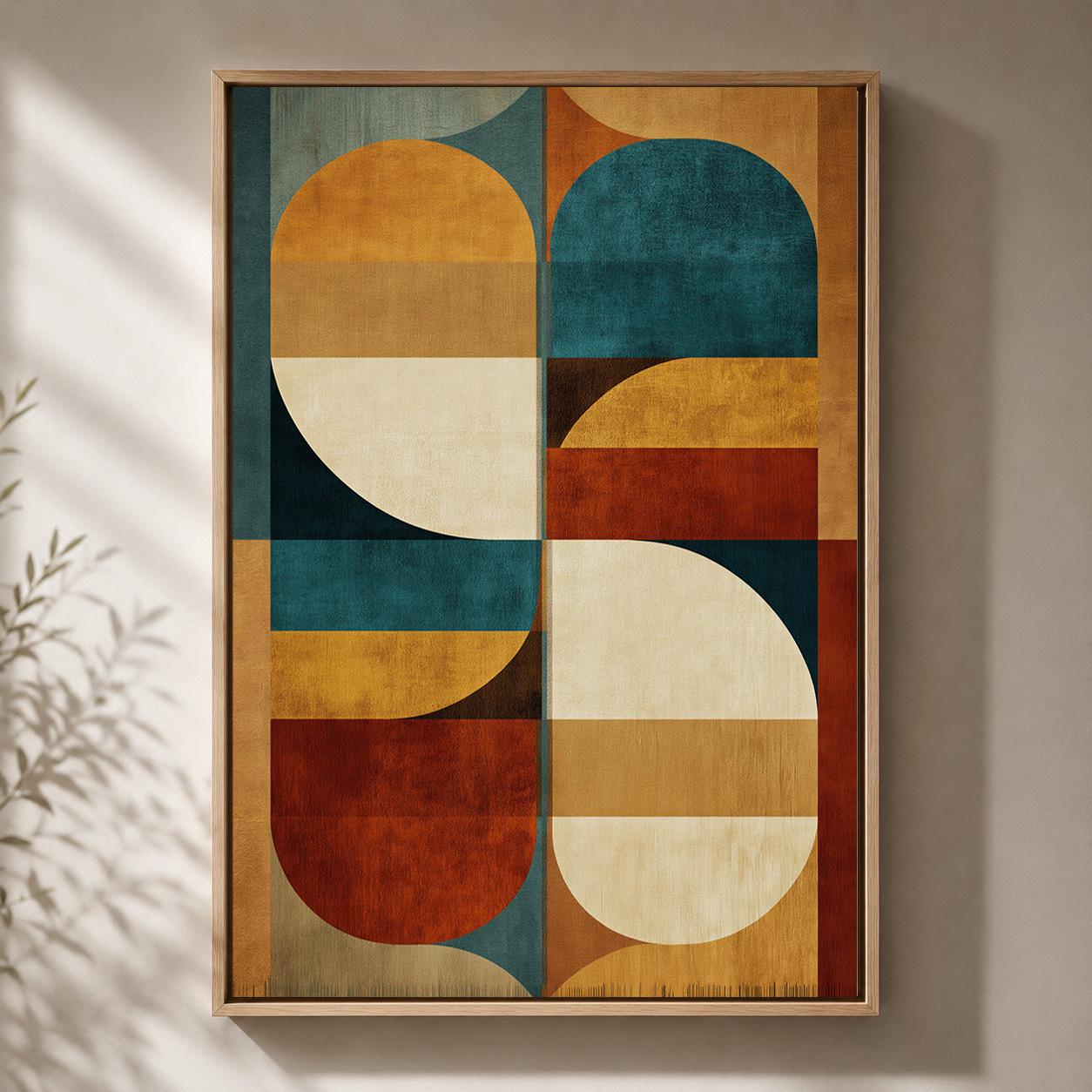 Mid Century Geometric Abstract Retro Bauhaus Framed Canvas by The Wall Art Studio