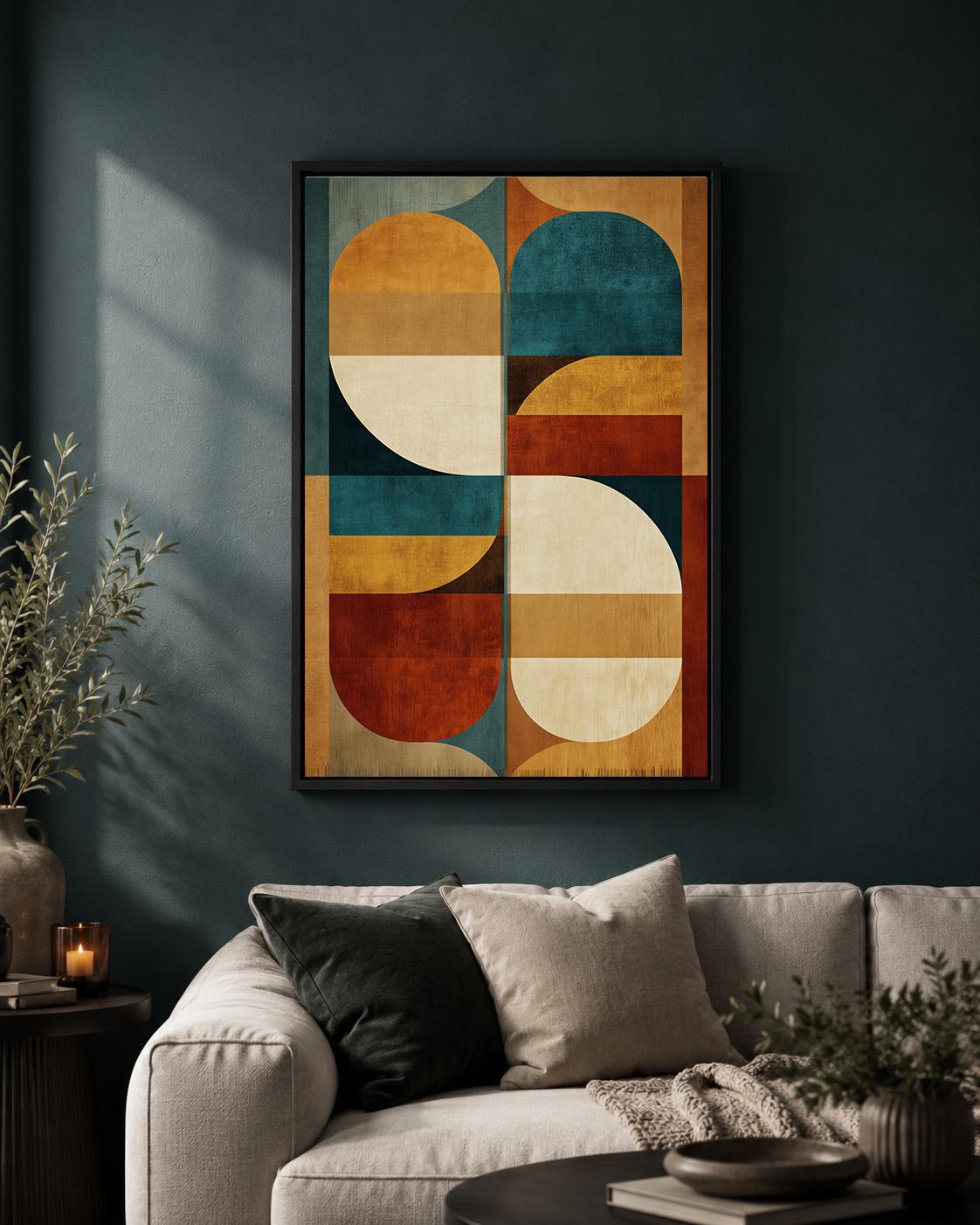 Mid Century Geometric Abstract Retro Bauhaus Framed Canvas by The Wall Art Studio