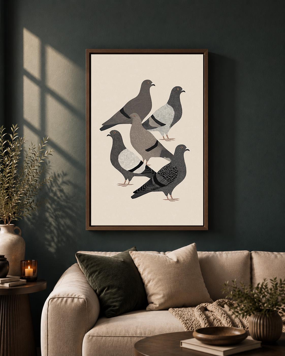 Pigeon Vintage Bird Minimalist Wildlife Framed Canvas by The Wall Art Studio
