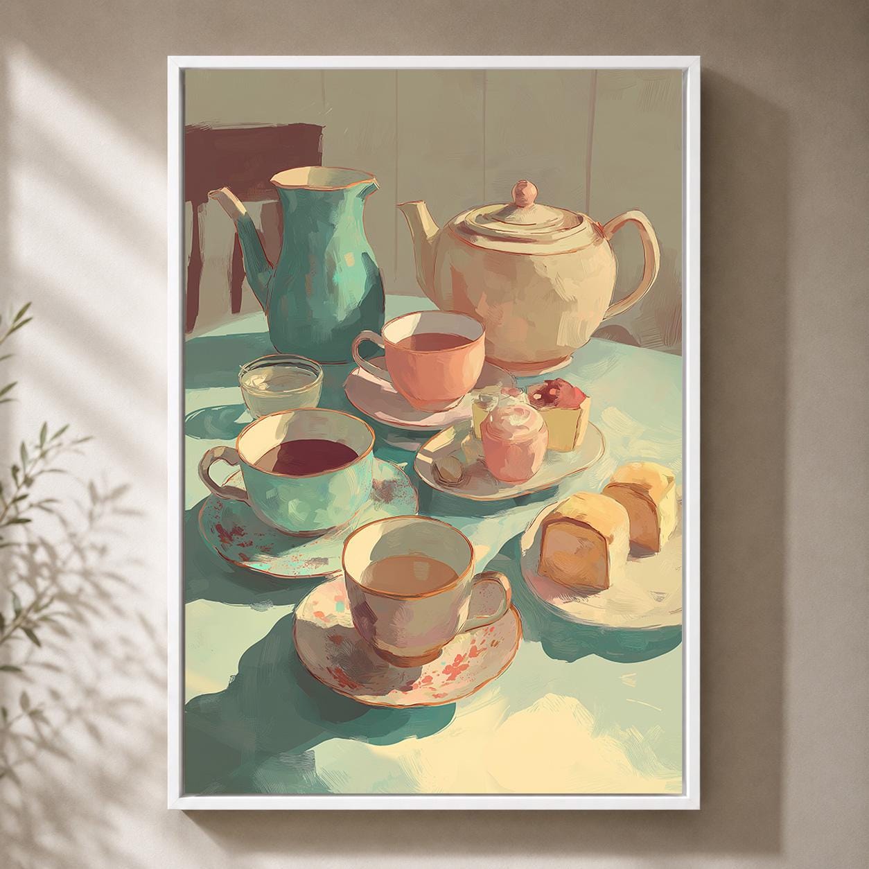 Vintage Teapot Afternoon Tea Framed Canvas by The Wall Art Studio