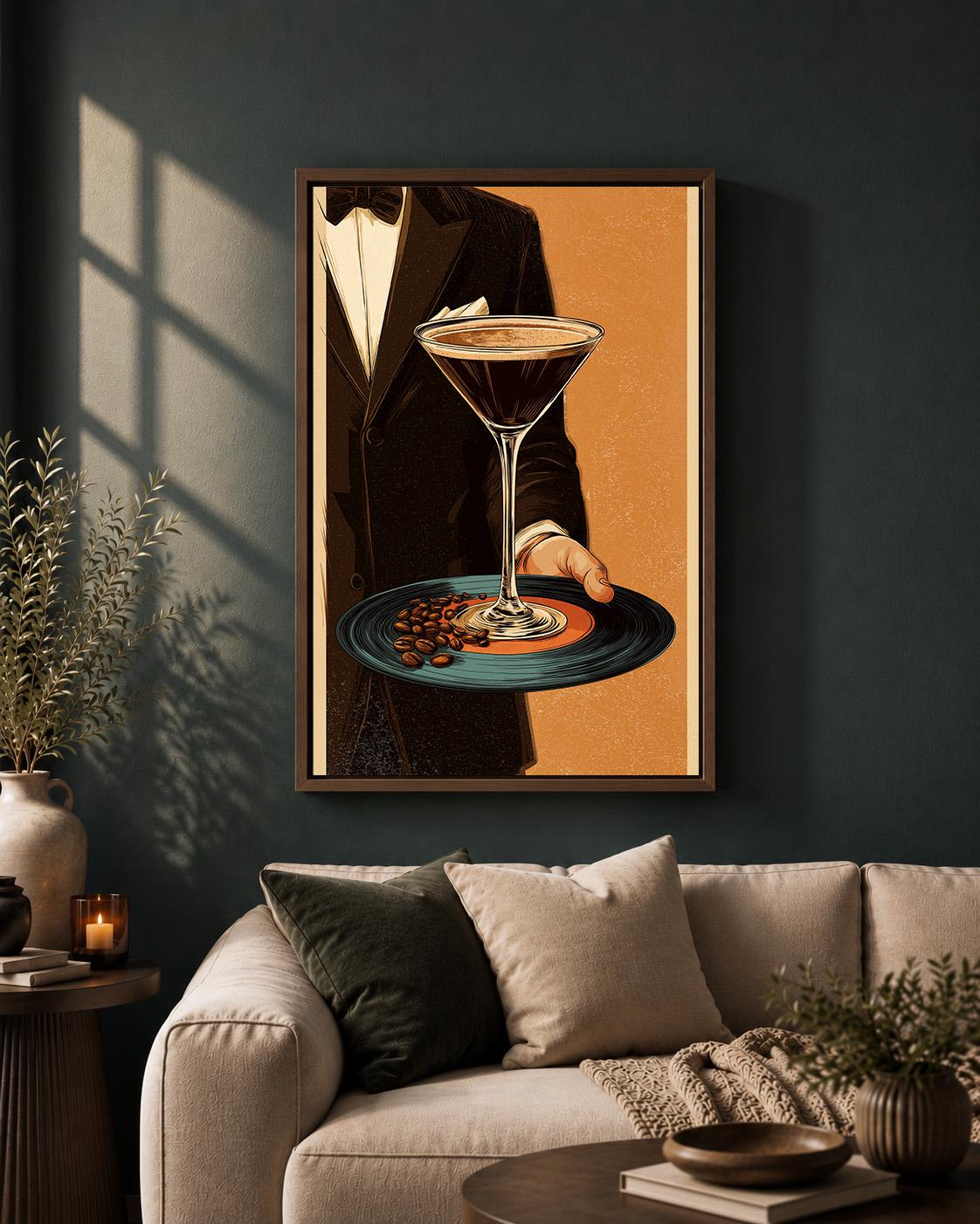 Espresso Martini Cocktail Retro Bar Framed Canvas by The Wall Art Studio - physical