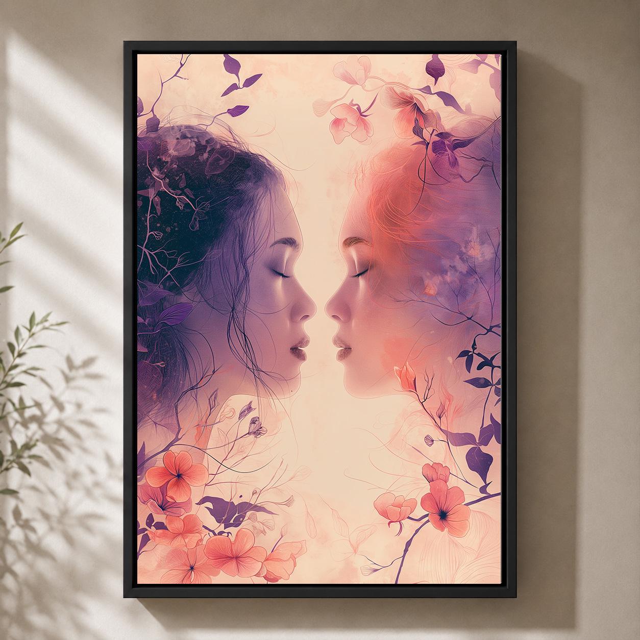 Sapphic Love Lesbian Romantic Floral LGBTQ Framed Canvas by The Wall Art Studio - physical