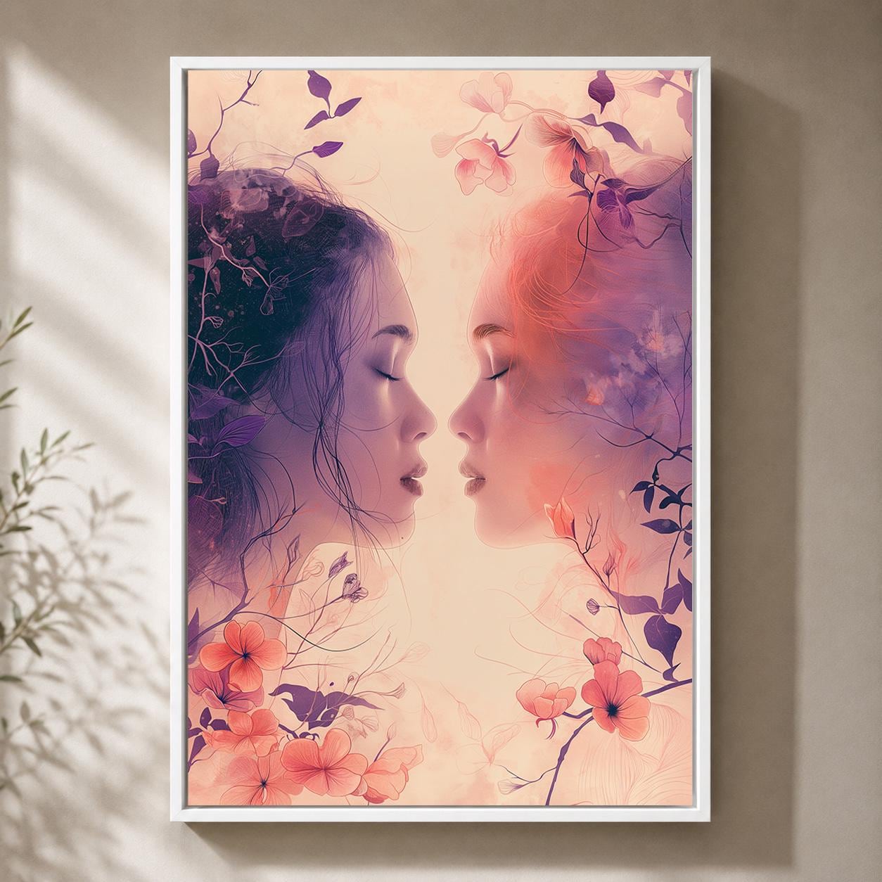 Sapphic Love Lesbian Romantic Floral LGBTQ Framed Canvas by The Wall Art Studio - physical