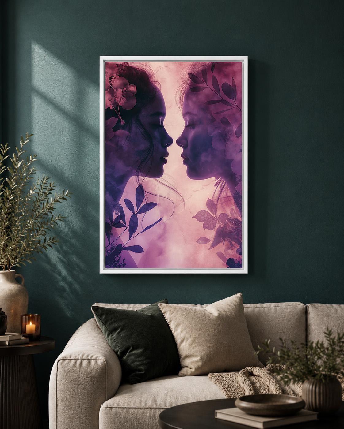 Sapphic Love Lesbian Purple Floral LGBTQ Feminine Framed Canvas by The Wall Art Studio - physical