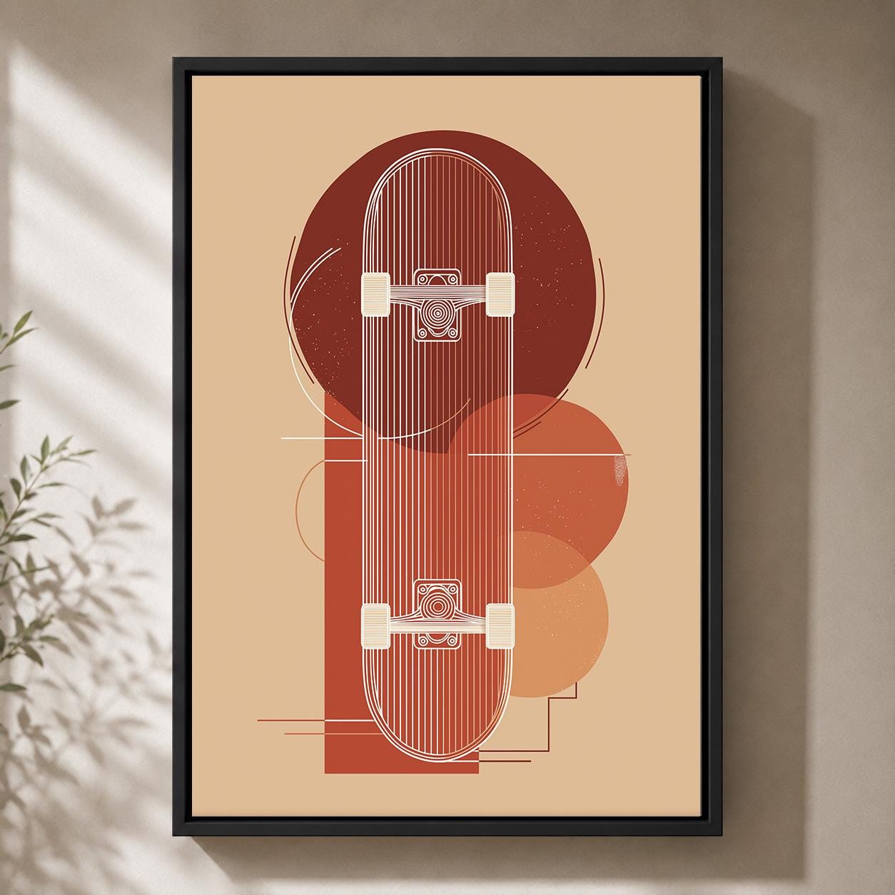 Retro Geometric Skateboard Modern Sports Framed Canvas by The Wall Art Studio - physical