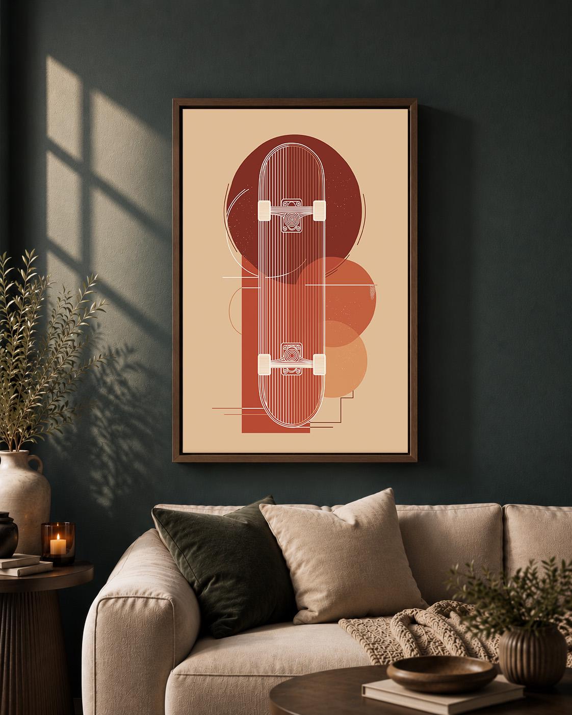 Retro Geometric Skateboard Modern Sports Framed Canvas by The Wall Art Studio - physical