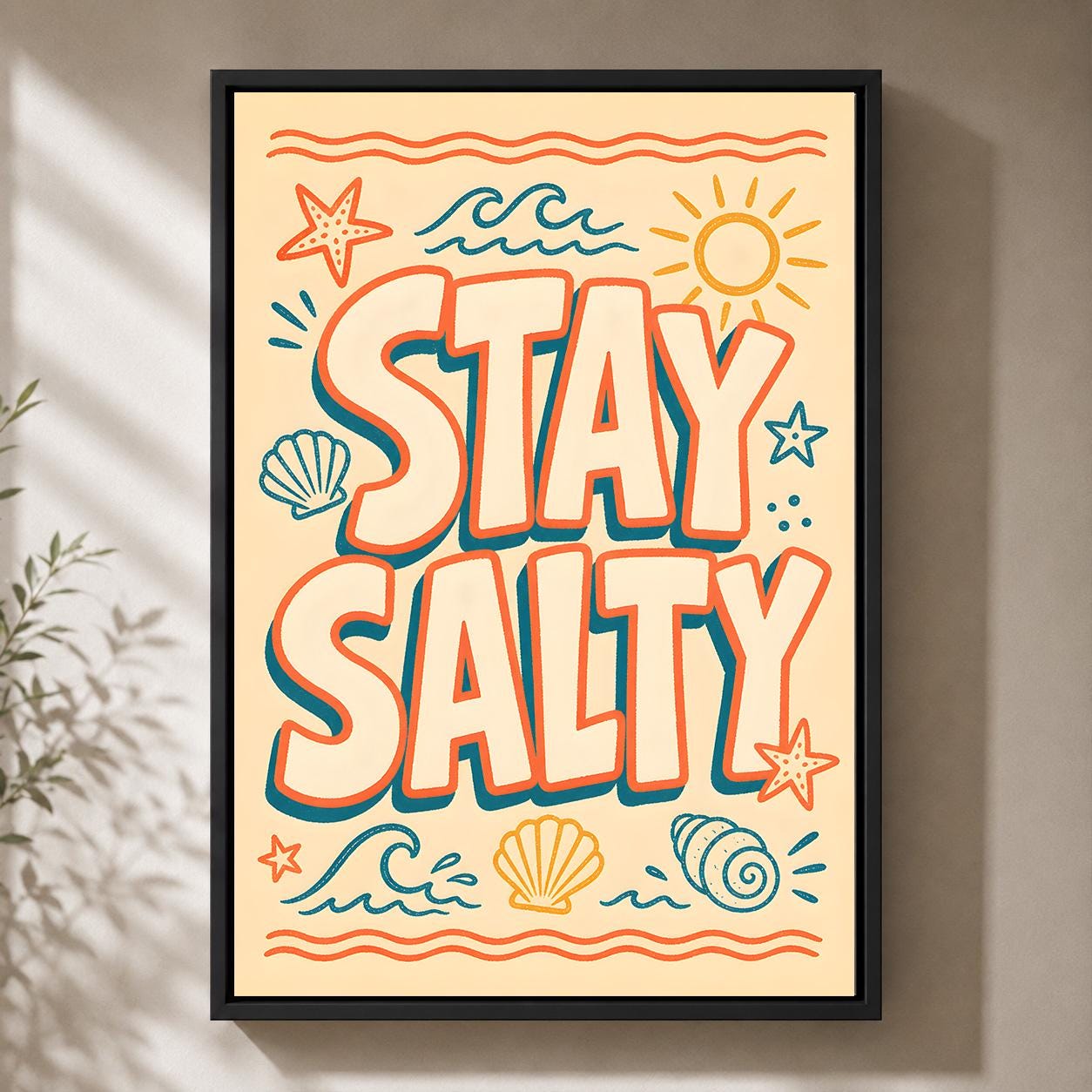 Stay Salty Retro Beach Quote Coastal Summer Seaside Framed Canvas by The Wall Art Studio - physical