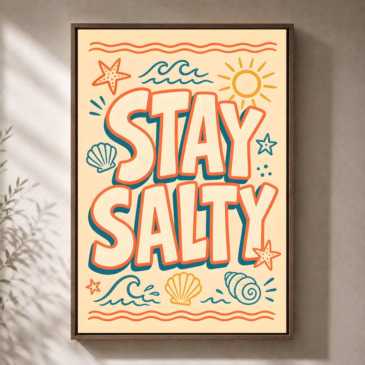 Stay Salty Retro Beach Quote Coastal Summer Seaside Framed Canvas by The Wall Art Studio - physical