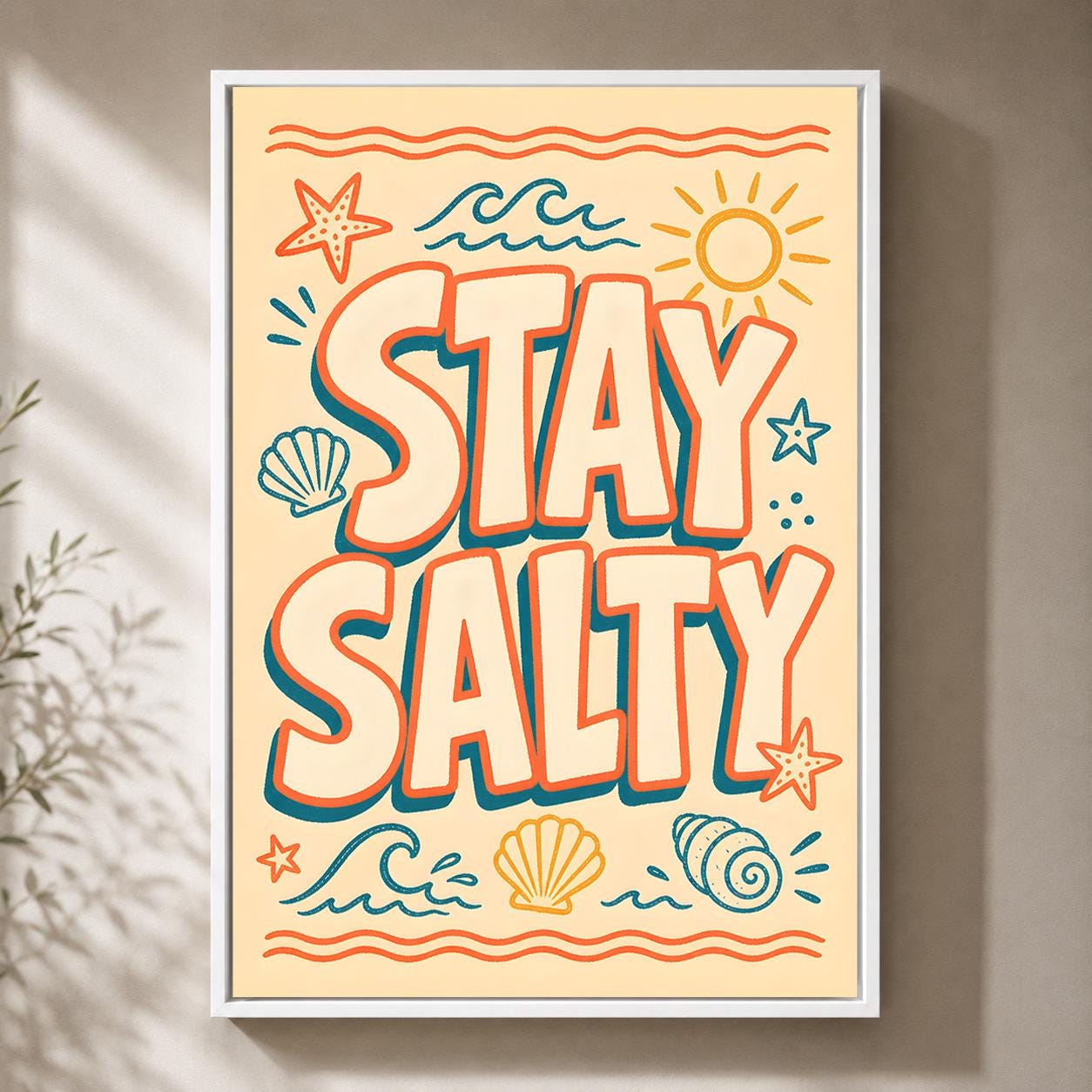 Stay Salty Retro Beach Quote Coastal Summer Seaside Framed Canvas by The Wall Art Studio - physical