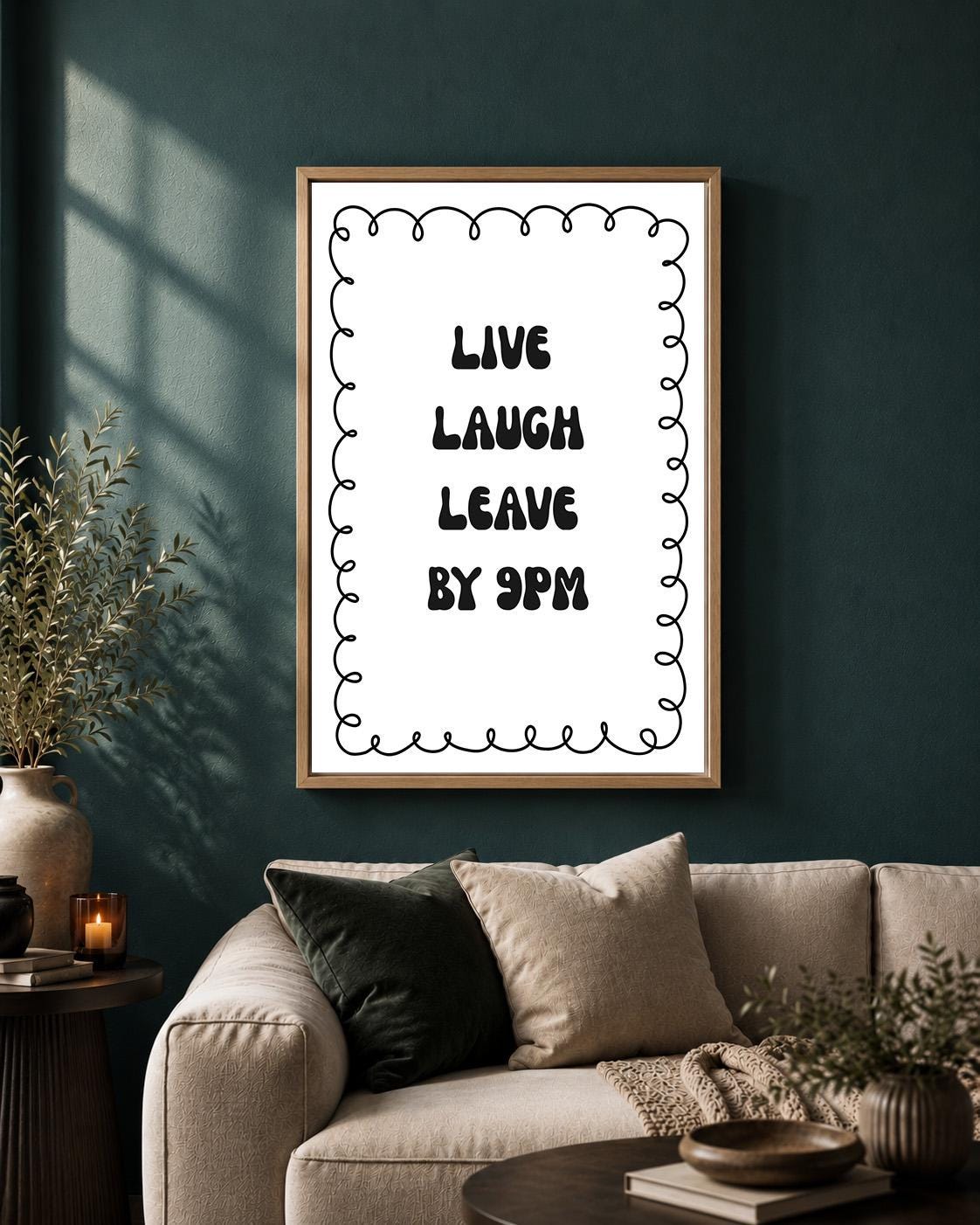 "Live Laugh Leave by 9PM" Black Quote Framed Canvas by The Wall Art Studio - physical