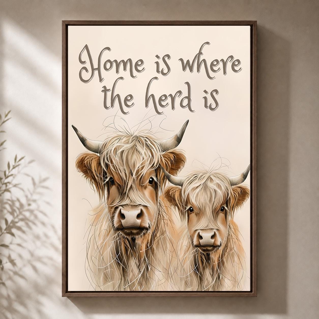 Highland Cow "Home Is Where the Herd Is" Scottish Highland Cattle Wall Art by The Wall Art Studio - physical
